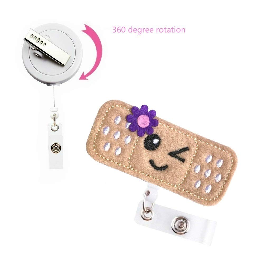 4 Pack Cute Felt Retractable Nurse Badge Holder Reel with Alligator Clip - 26 Inch Retractable Cord, Bandaid Design for Nurses, Doctors & Healthcare Workers - Perfect for Hospitals, Clinics & Medical Facilities