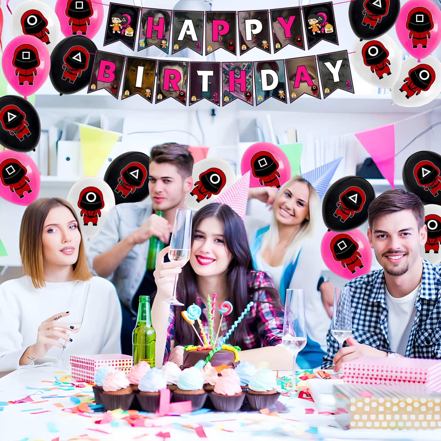 Happy Birthday Party Decorations Set - Banner, Backdrop, Balloons, Cake & Cupcake Toppers - Complete Party Supplies Kit for Birthdays, Anniversaries & Special Celebrations