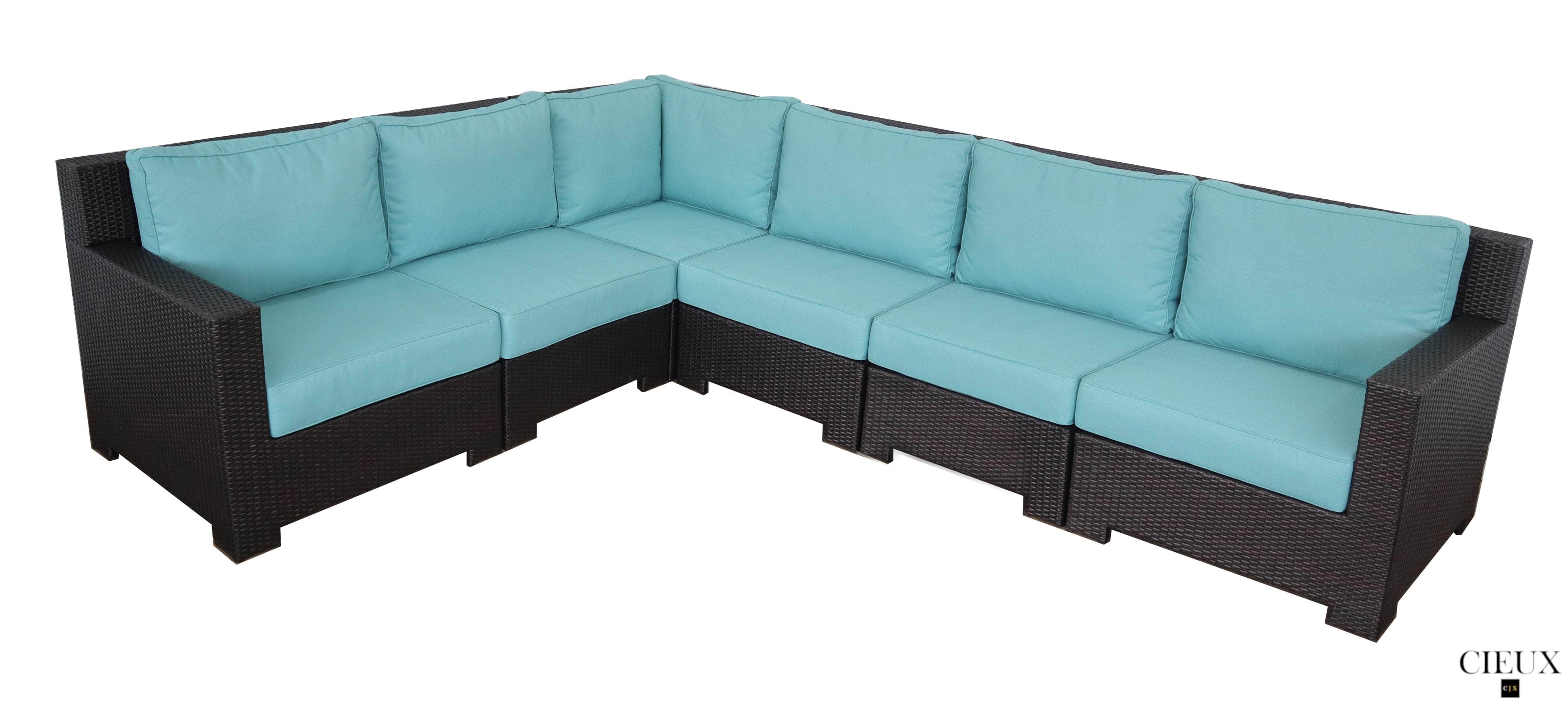 Blue Provence Outdoor Patio Wicker Rattan Modular L-Shaped Sectional Sofa Set - Waterproof & Weather-Resistant for Garden, Poolside, and Backyard Relaxation
