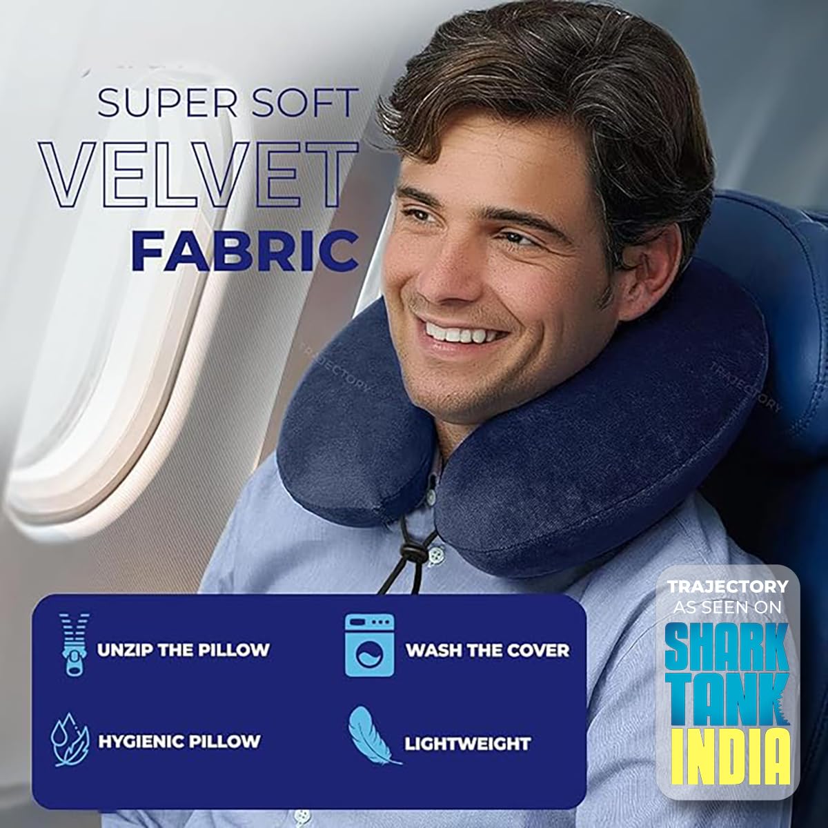 Ergonomic Memory Foam Travel Neck Pillow for Airplane, Car & Train - Orthopedic Support for Cervical Pain Relief - Soft Blue Cushion for Sleeping & Long Flights | Perfect for Business Travel & Commuting