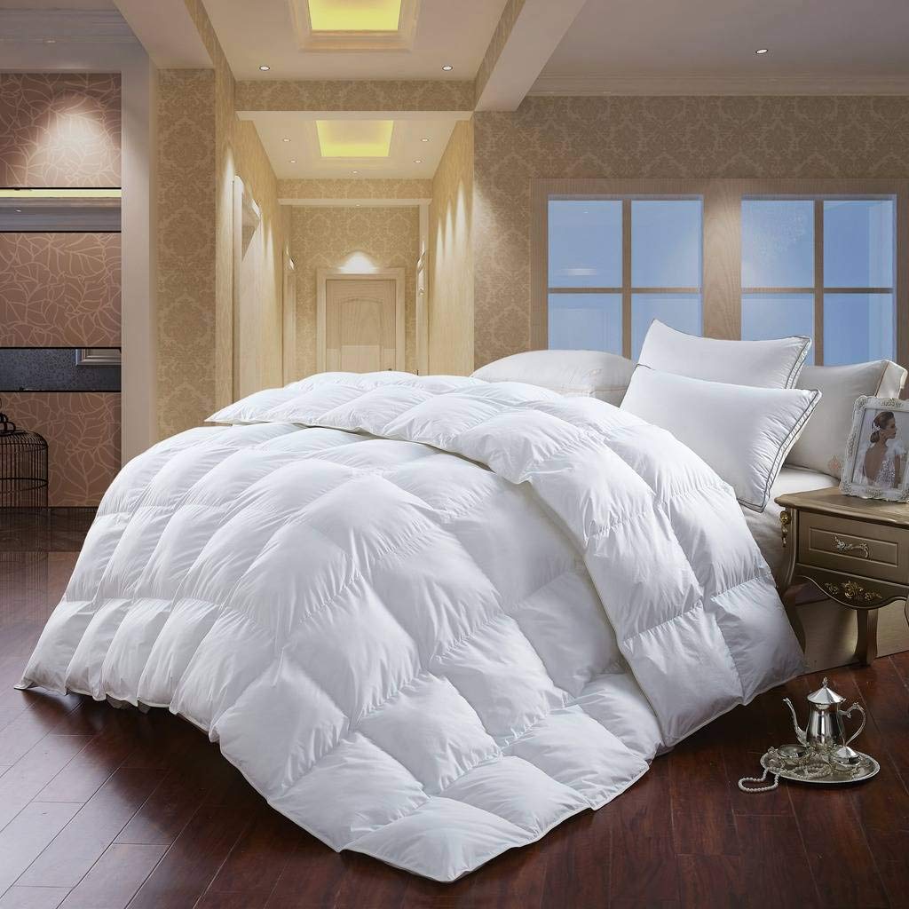 Luxury Queen Size White Goose Down Comforter - Hypoallergenic & Breathable Feather Duvet Insert for All Seasons - Perfect for Master Bedroom, Guest Room & Hotel Use
