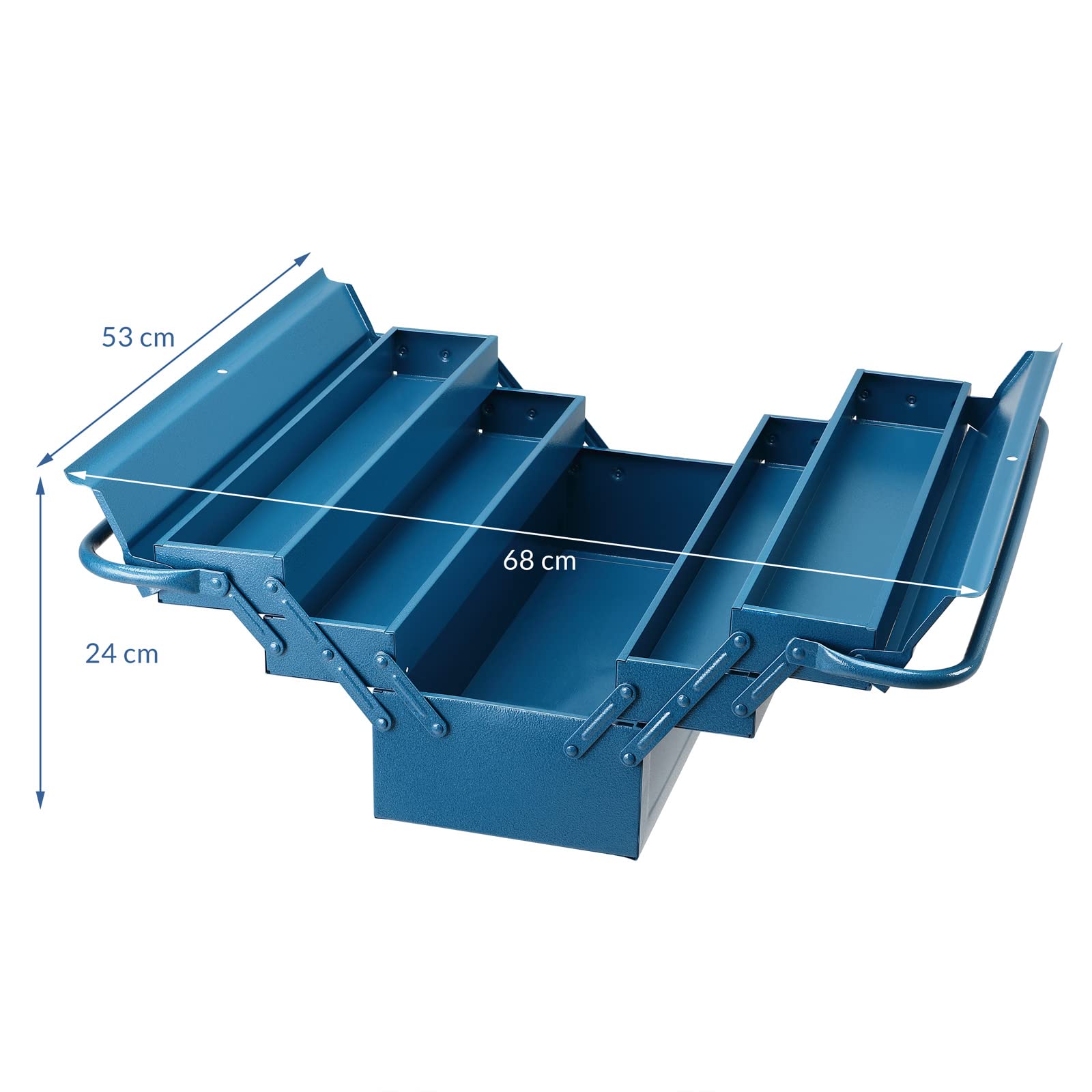 Blue Empty Tool Box with 5 Compartments - Large 53x20x20cm Tool Storage Case for Garage & Workshop Organization - Perfect for DIY, Home Repair, and Professional Tool Storage