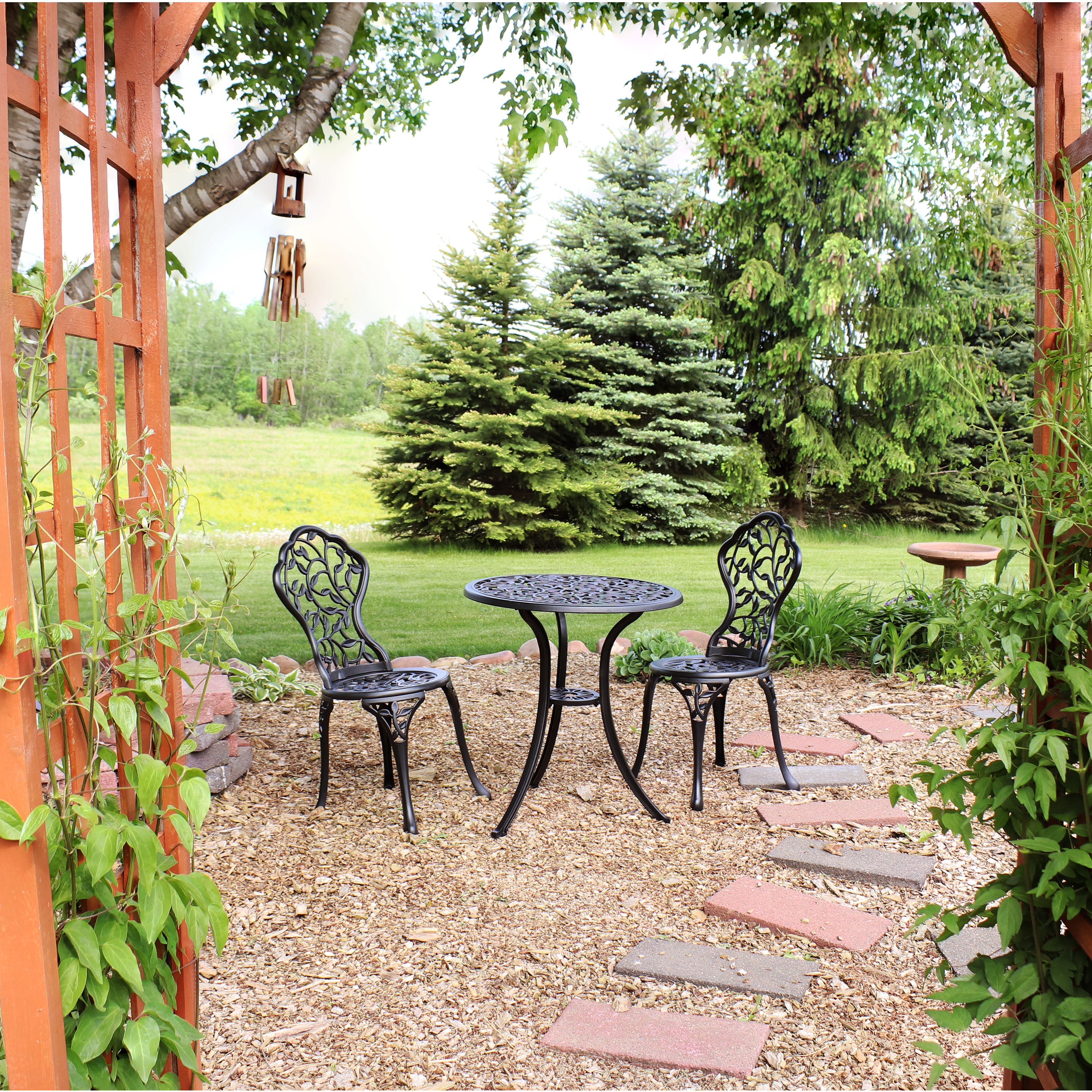 Sunnydaze 3-Piece Outdoor Cast Aluminum Patio Bistro Set - Durable Garden Furniture for Backyard, Balcony & Poolside Dining