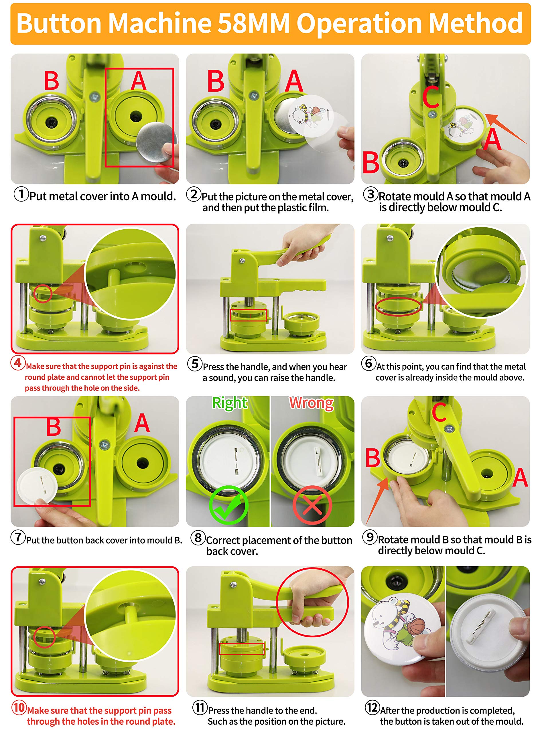 58mm (2.25 inch) DIY Button Maker Machine - No Installation Required, Includes 100pcs Button Supplies, Circle Cutter & Magic Book - Perfect for Custom Pins, Badges, Promotional Items & Craft Projects