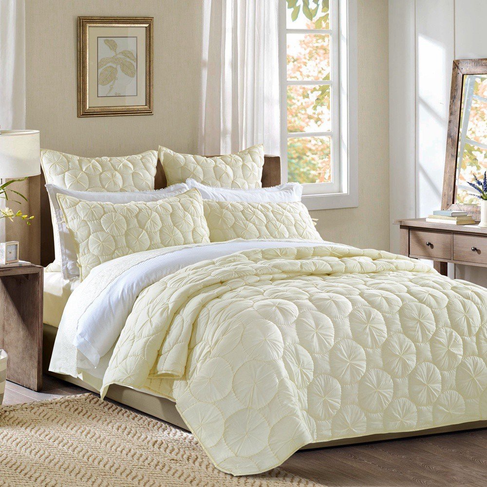 Luxury Pure Cotton Voile Quilt - Queen Size Ivory Calla Angel Dream Waltz Bedding Set for Elegant Bedroom Decor | Soft & Breathable Coverlet for All Seasons