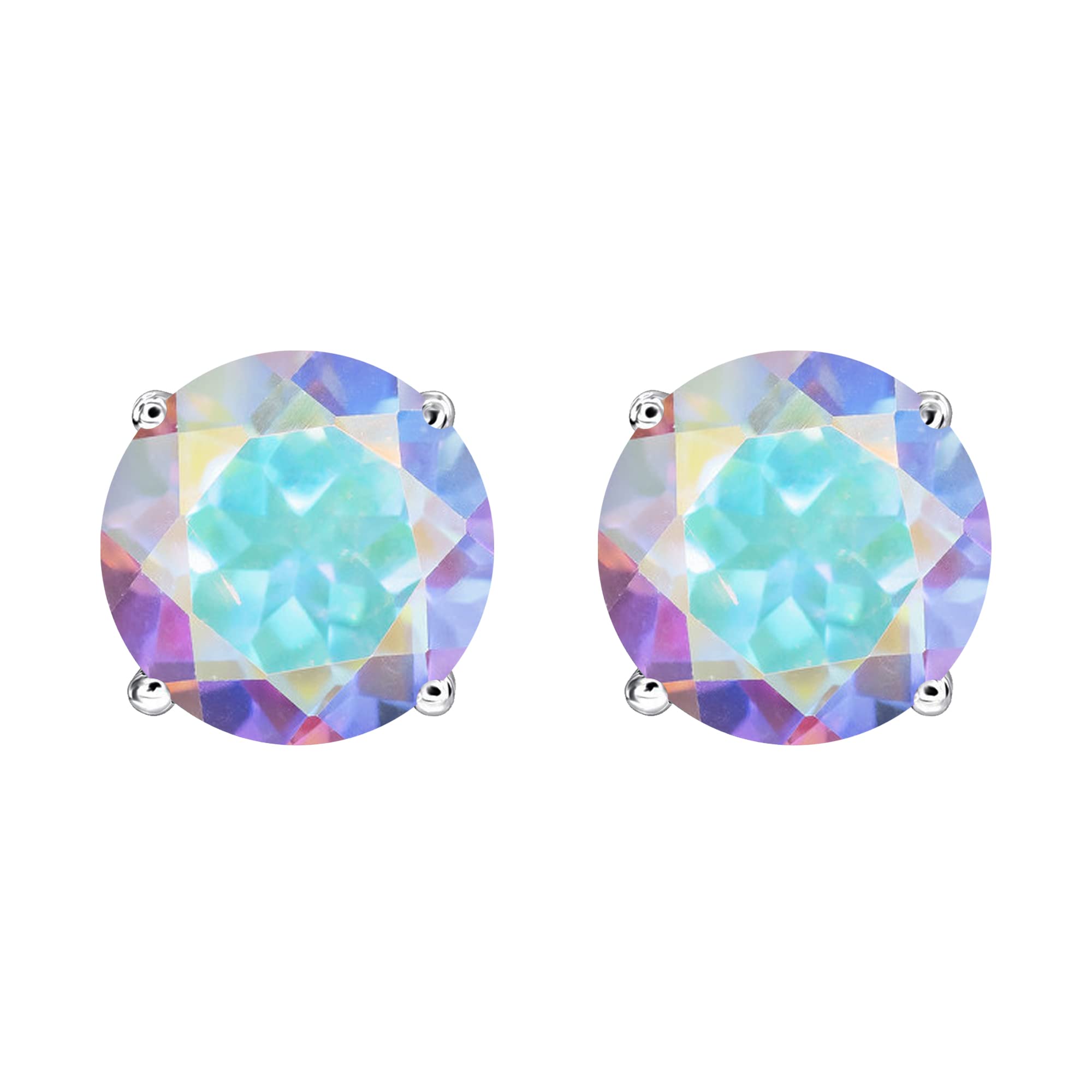 14K Sterling Silver Mercury Opal Topaz Stud Earrings for Women – Perfect for Everyday Wear, Gifts & Special Occasions