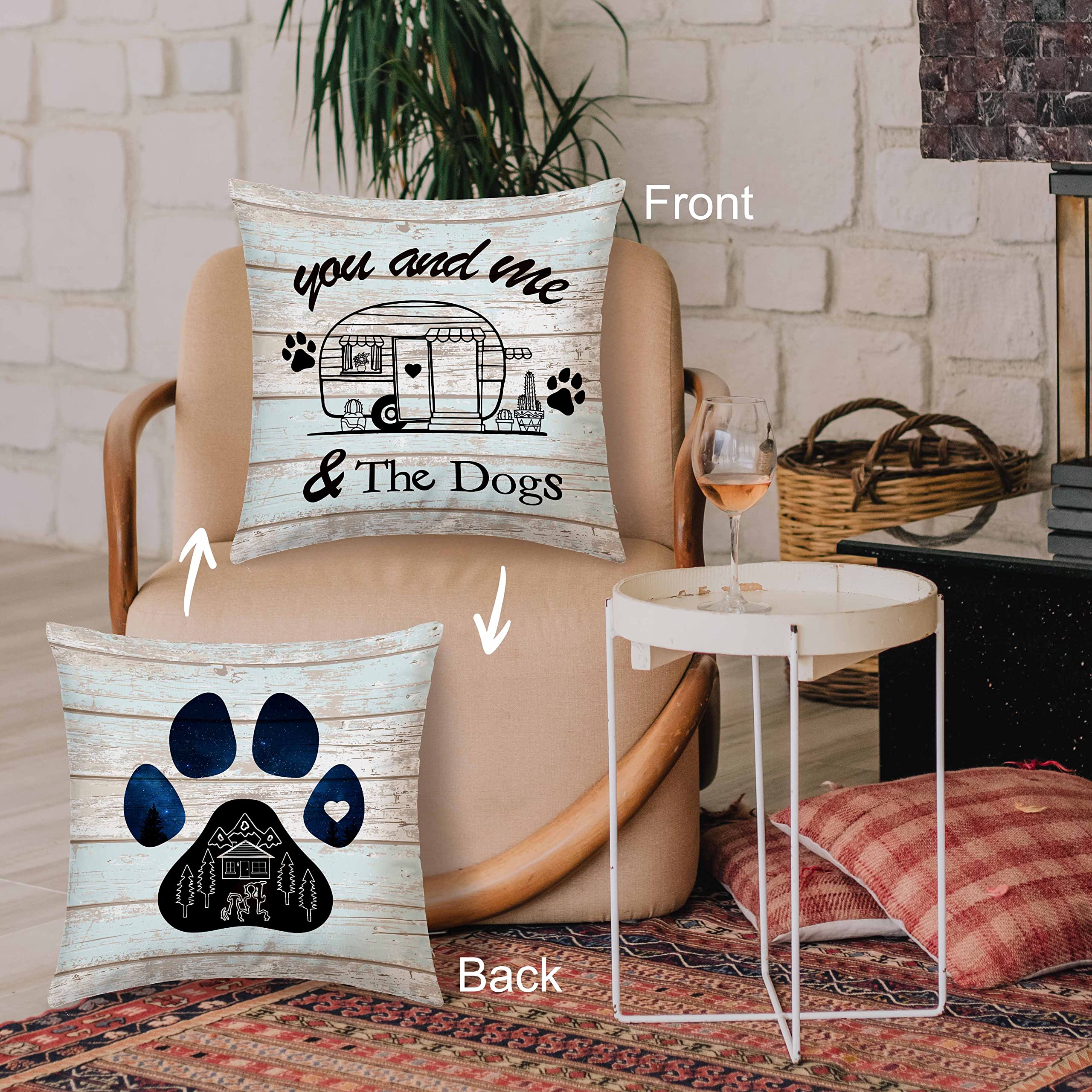 Reversible Camping Pillow Cover 18x18 - Gift for Dog Lovers & Campers, Perfect for RV & Sofa Bed Decor