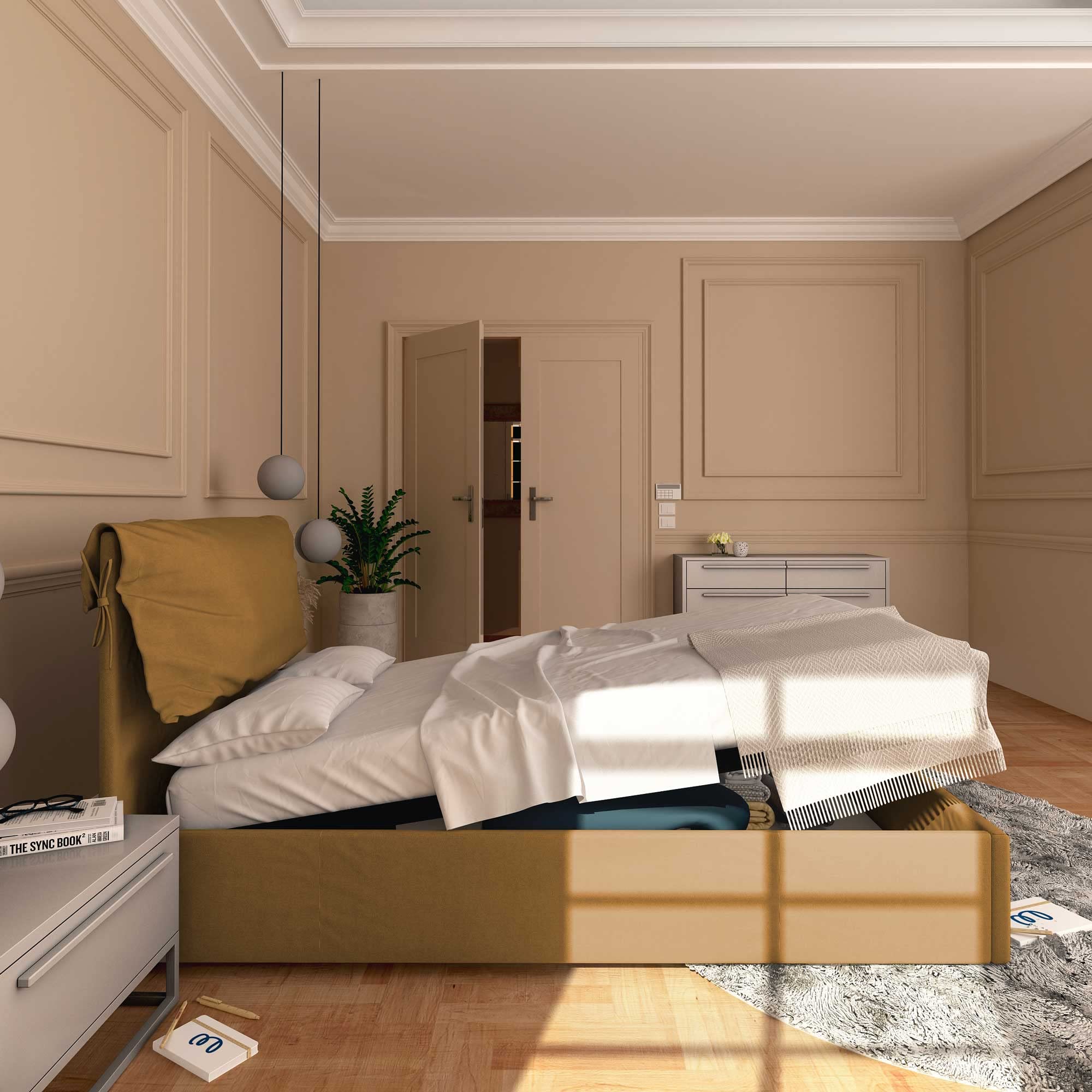 Baldiflex Single Bed with Storage - Licia Soft Synthetic Leather, Slatted Base for Single Mattress, 120 x 190 cm, Padded Headboard, Hazel Color - Perfect for Small Bedrooms, Guest Rooms & Studio Apartments