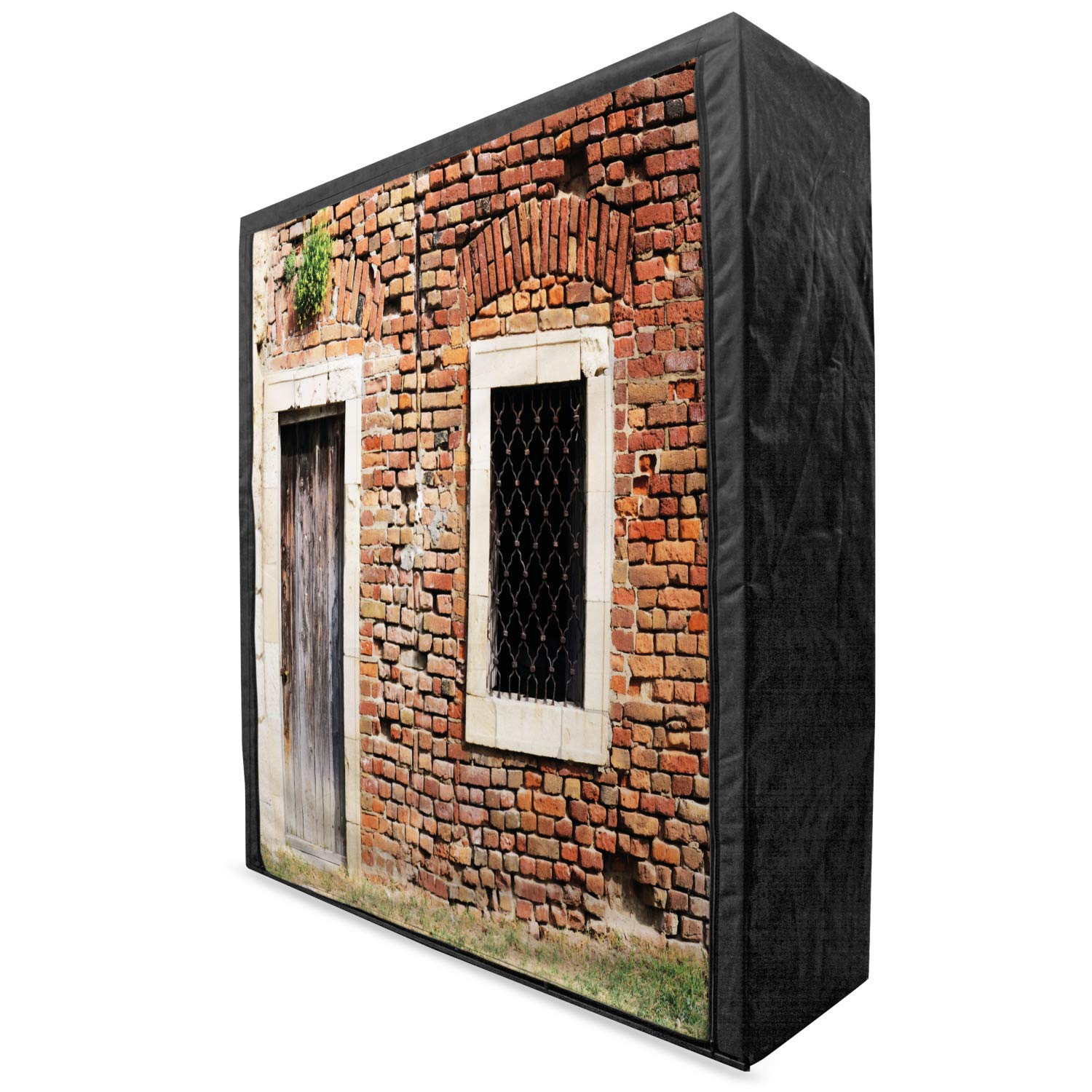 Ambesonne Rustic Portable Fabric Wardrobe - Vintage Brick Wall Design with Shelves, 59 Inch Clothing Organizer for Bedroom & Closet (Brown/Cream/Redwood) | Perfect for Small Spaces, Dorm Rooms & Apartment Storage