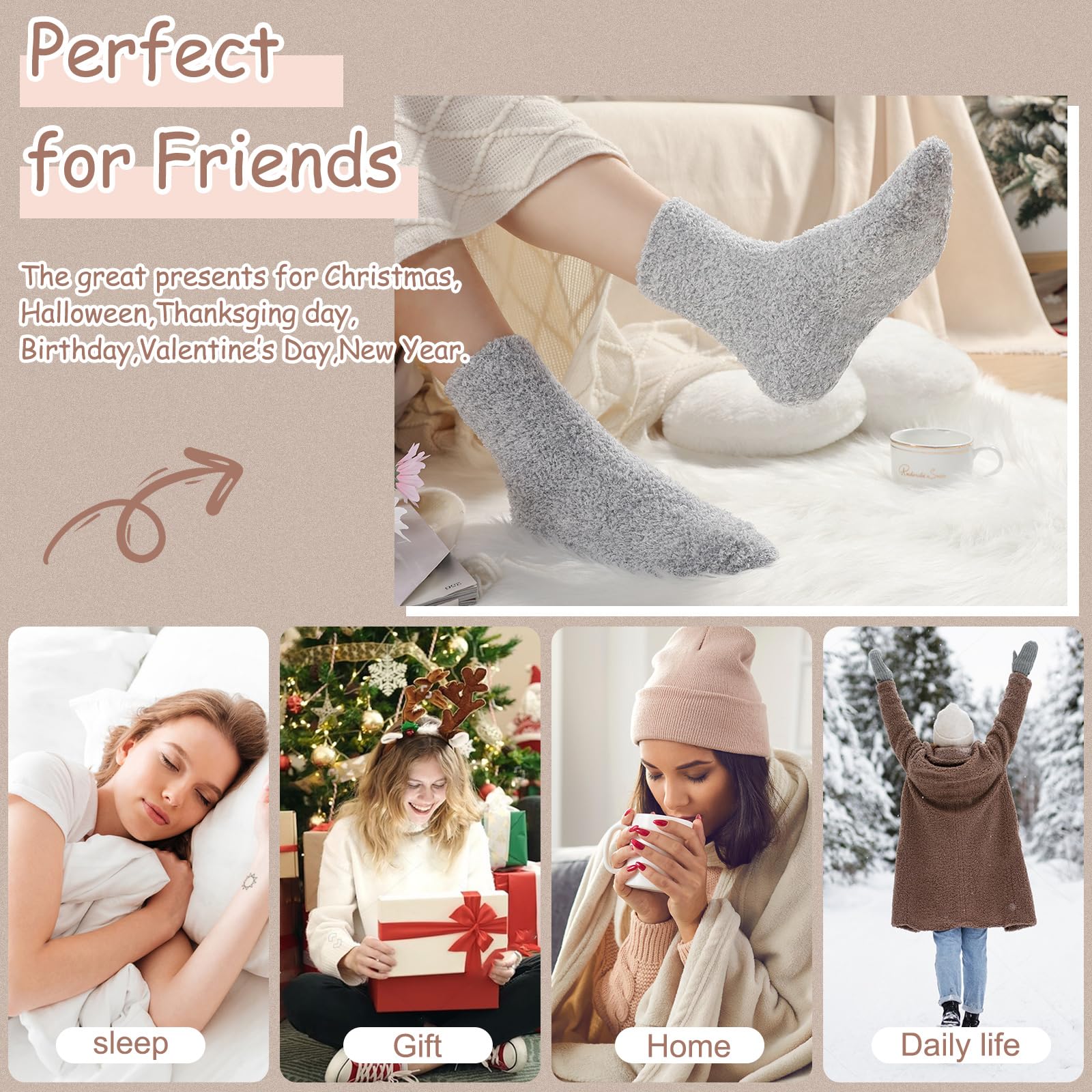 HIALTODAY Women's Non-Slip Fuzzy Slipper Socks - Warm Cozy Plush House Socks with Grips for Indoor/Outdoor Wear - Perfect for Christmas Gifts, Hospital Recovery & Winter Comfort
