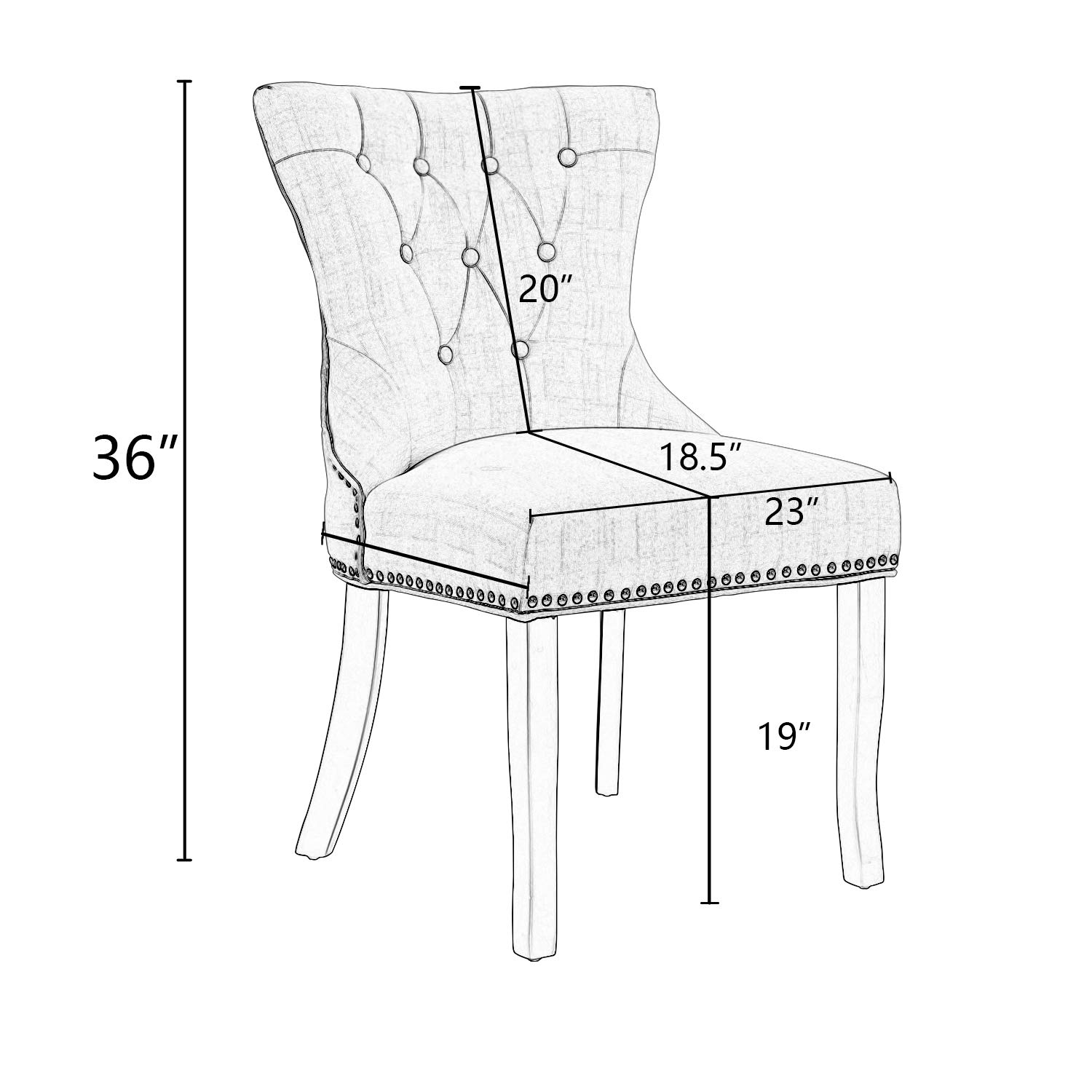Gray Mid Century Modern Dining Chairs Set of 4 - Tufted Wingback Upholstered Fabric Kitchen Chairs with Solid Wood Legs - Perfect for Dining Room, Kitchen Island & Breakfast Nook