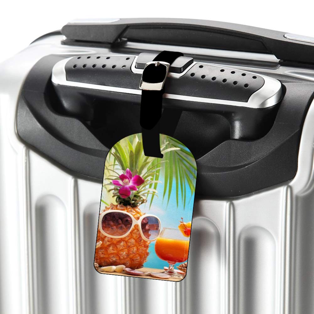Tropical Pineapple Luggage Tag - Leather Travel ID Label for Suitcases & Bags - Waterproof & Durable Name Tag (1 Pack) - Perfect for Beach Vacations, Air Travel & Cruise Trips