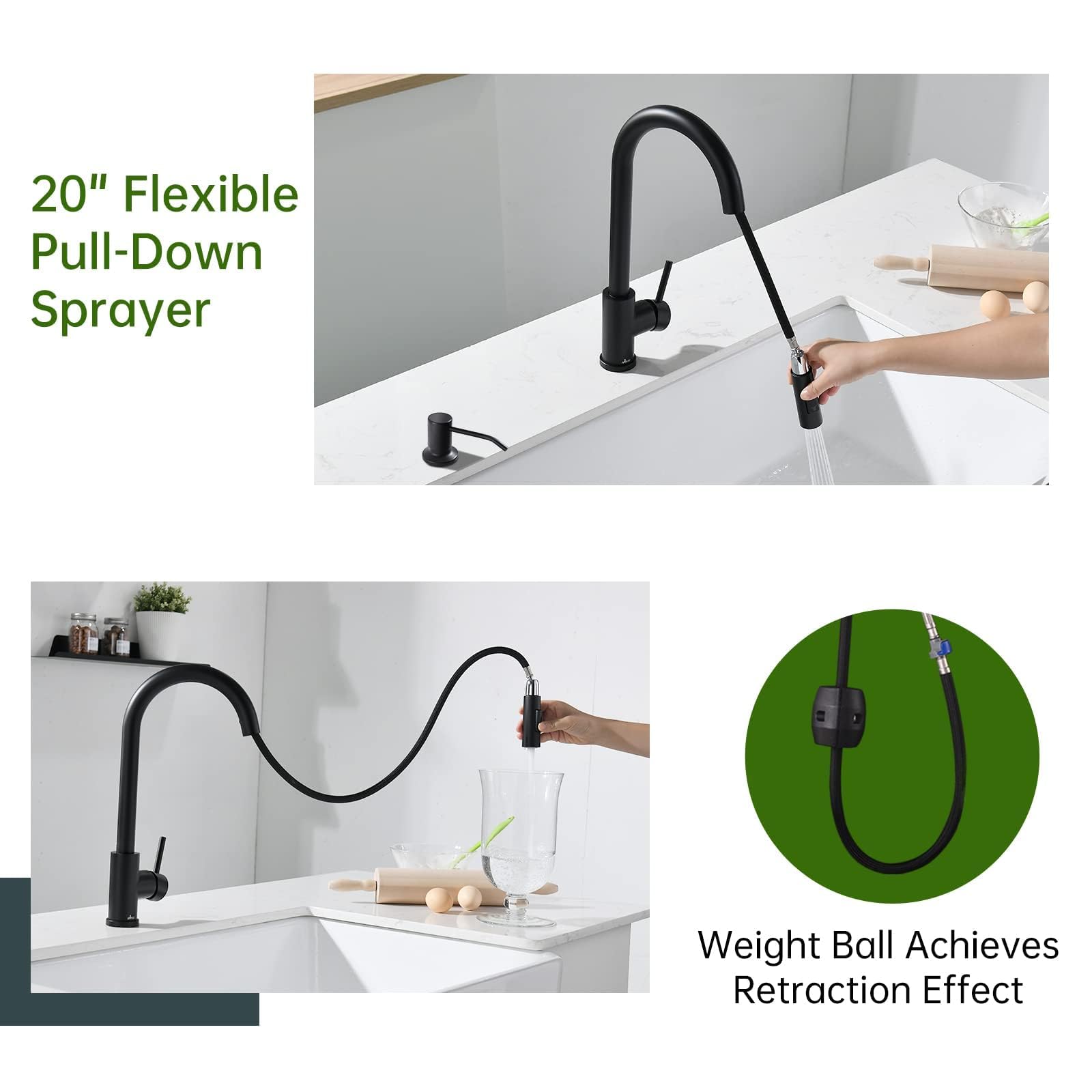 APPASO Matte Black Kitchen Faucet with Pull Down Sprayer & Soap Dispenser - 2-Mode High Arc Commercial Grade Stainless Steel Sink Faucet for RV, Bar, Farmhouse & Modern Kitchens - Perfect for Cooking, Washing Dishes & Food Prep