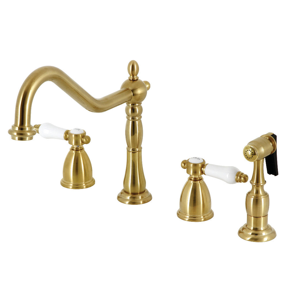 Kingston Brass KB1798BPLBS Bel Air Widespread Kitchen Faucet with Brass Sprayer - High Arc Pull Down Sprayer for Modern Farmhouse & Commercial Kitchens