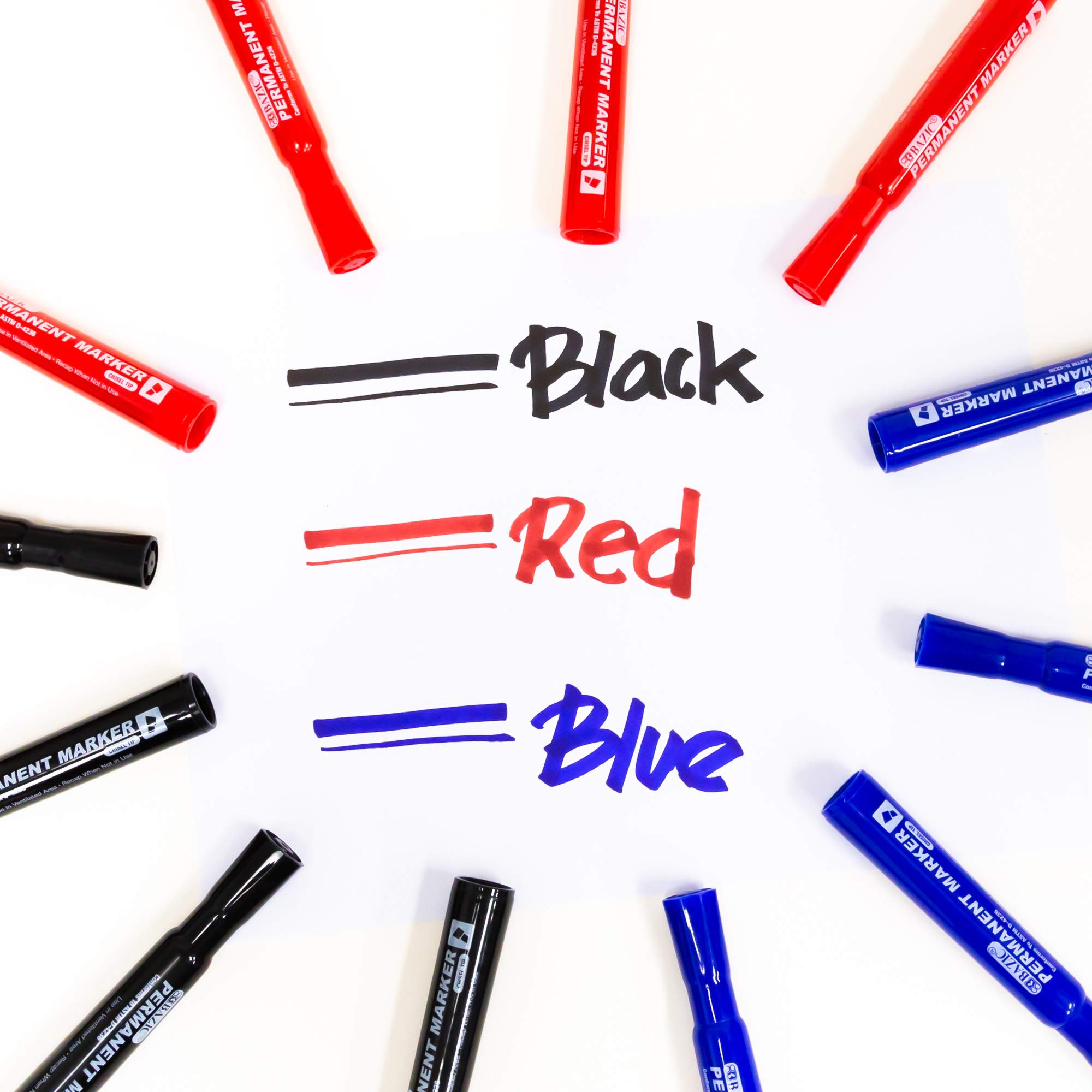 BAZIC Permanent Marker Chisel Tip - 12 Pack Black Markers for Writing on Plastic, Wood, Metal, Glass & Stone - Ideal for Office, Art, DIY Projects & Home Labeling (72-Pack Bulk Set)