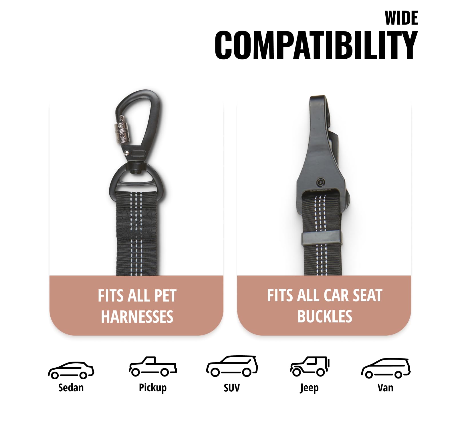 Owleys Adjustable Dog Seat Belt - Black Nylon Pet Safety Harness for Car Travel | Shock-Absorbing Bungee Design | Secure & Durable Dog Restraint for Small Medium Large Dogs | Perfect for Road Trips, Vet Visits & Daily Commutes
