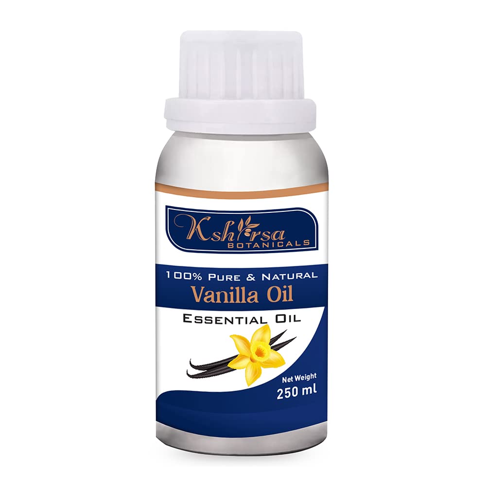 Pure & Natural Vanilla Essential Oil (Vanilla Planifolia) - 250ml for Skin Care, Hair Growth & Aromatherapy | Moisturizing Face Serum, Scalp Treatment & Relaxing Diffuser Oil for Spa, Massage & Home Fragrance