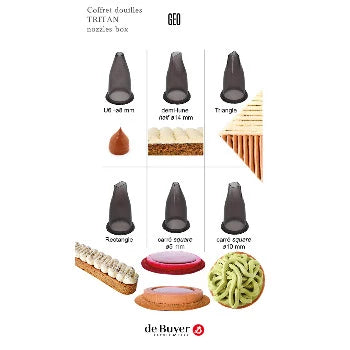 de Buyer Professional Geometric Set with 6 Tritan Tips & Support Stand - Perfect for Baking, Cake Decorating, and Pastry Arts