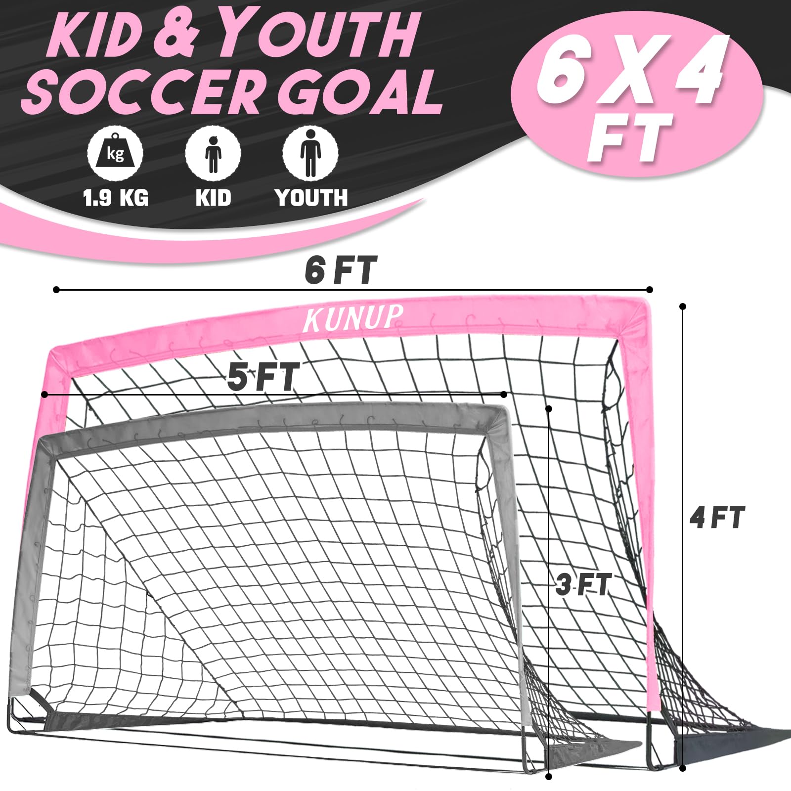Portable Foldable Soccer Goal for Kids - 5x3, 6x4, 9x5FT Backyard Training Net with Carry Bag - Perfect for Youth, Adult & Toddler Soccer Practice, Outdoor Sports Games & Backyard Fun