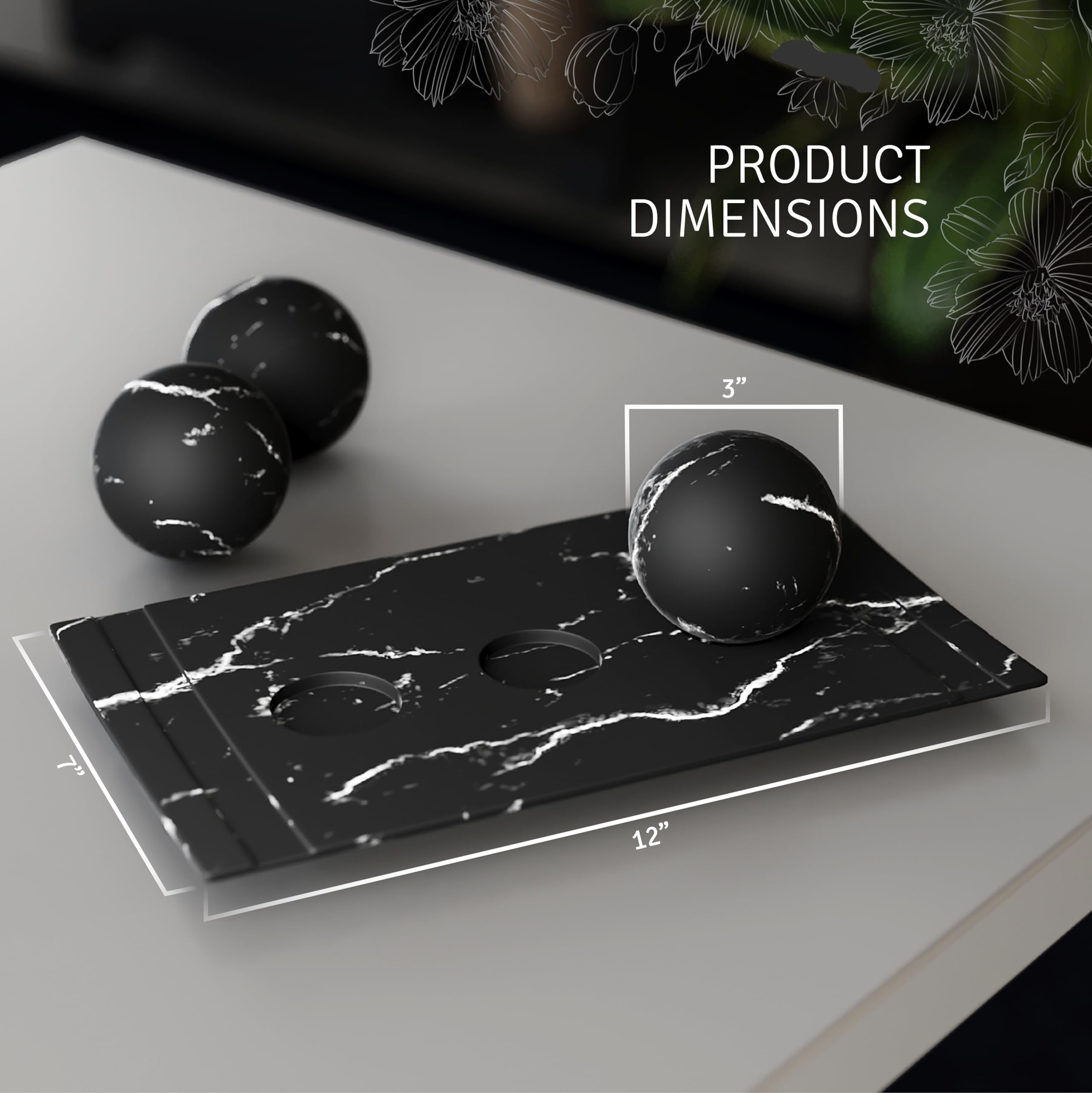Creative Scents Black Marble Look Home Decor Bowl and Orb Set - Elegant Coffee Table Centerpiece for Living Room, Dining Table, Kitchen Counter & Entryway - Modern Housewarming Gift & Stylish Interior Design Accent (Perfect for Wedding Decor, Holiday Tablescapes & Luxury Home Styling)