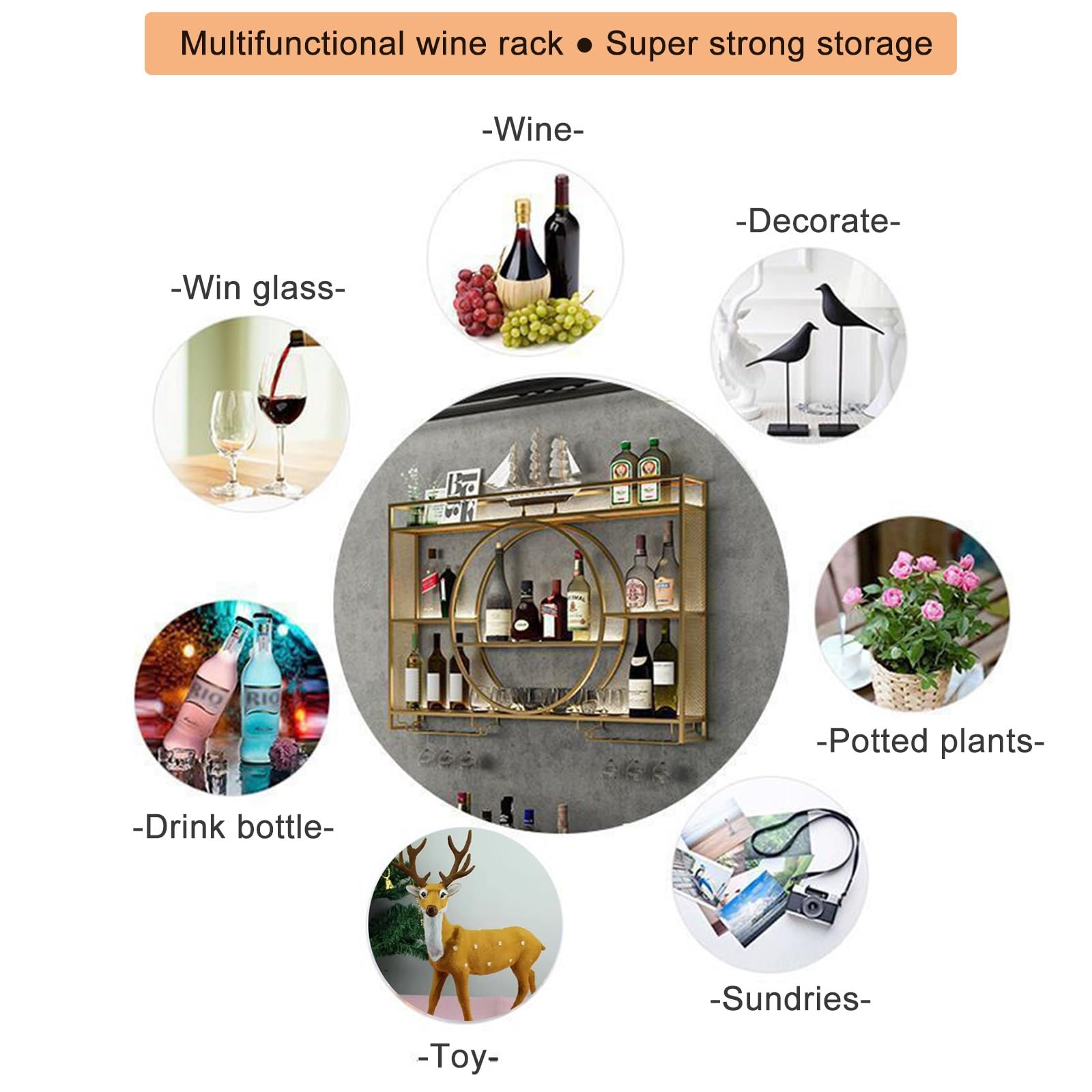 Modern 3-Tier Wall Mounted Wine Rack with Goblet Holder - Sleek Metal Wine Display for Home Bar, Kitchen & Dining Room Decor | Perfect for Wine Storage & Entertaining Guests