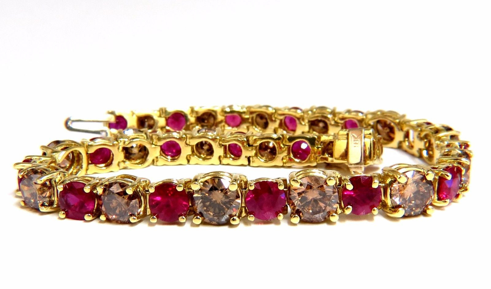 24.14ct Natural Fancy Cinnamon Brown Diamond & Ruby Tennis Bracelet in 18K Gold - Elegant Jewelry for Weddings, Anniversaries & Special Occasions
