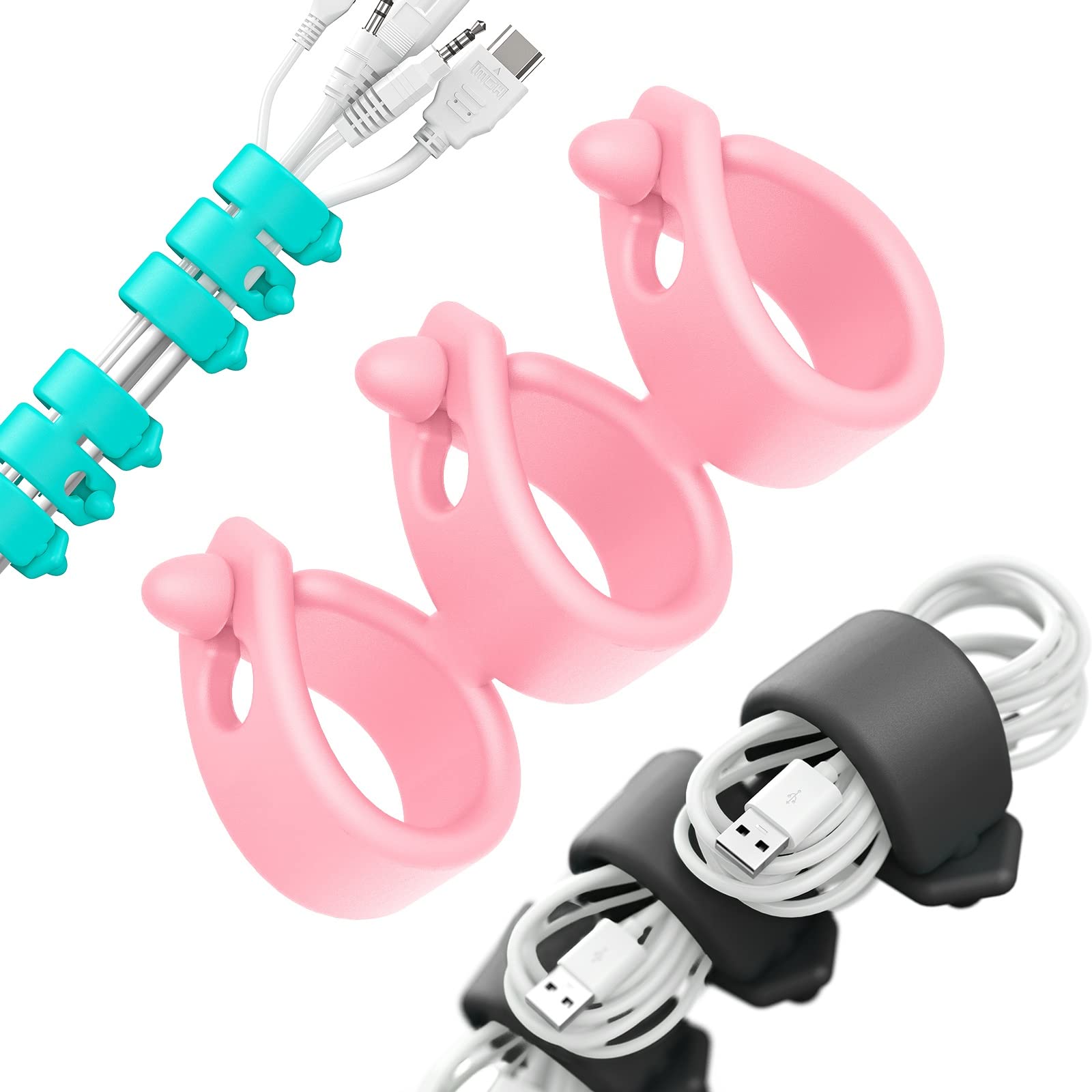 3 Pack Reusable Cable Organizer Straps - Multipurpose Cord Protector for Earbuds, Headphones & Electronics | Tangle-Free Cable Management (Black/Pink/Blue) | Perfect for Travel, Office & Home Organization