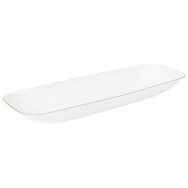 White and Gold Organic Rectangular Plastic Salad Bowl - 1 Count | Eco-Friendly Serving Dish for Healthy Meals, Parties & Picnics