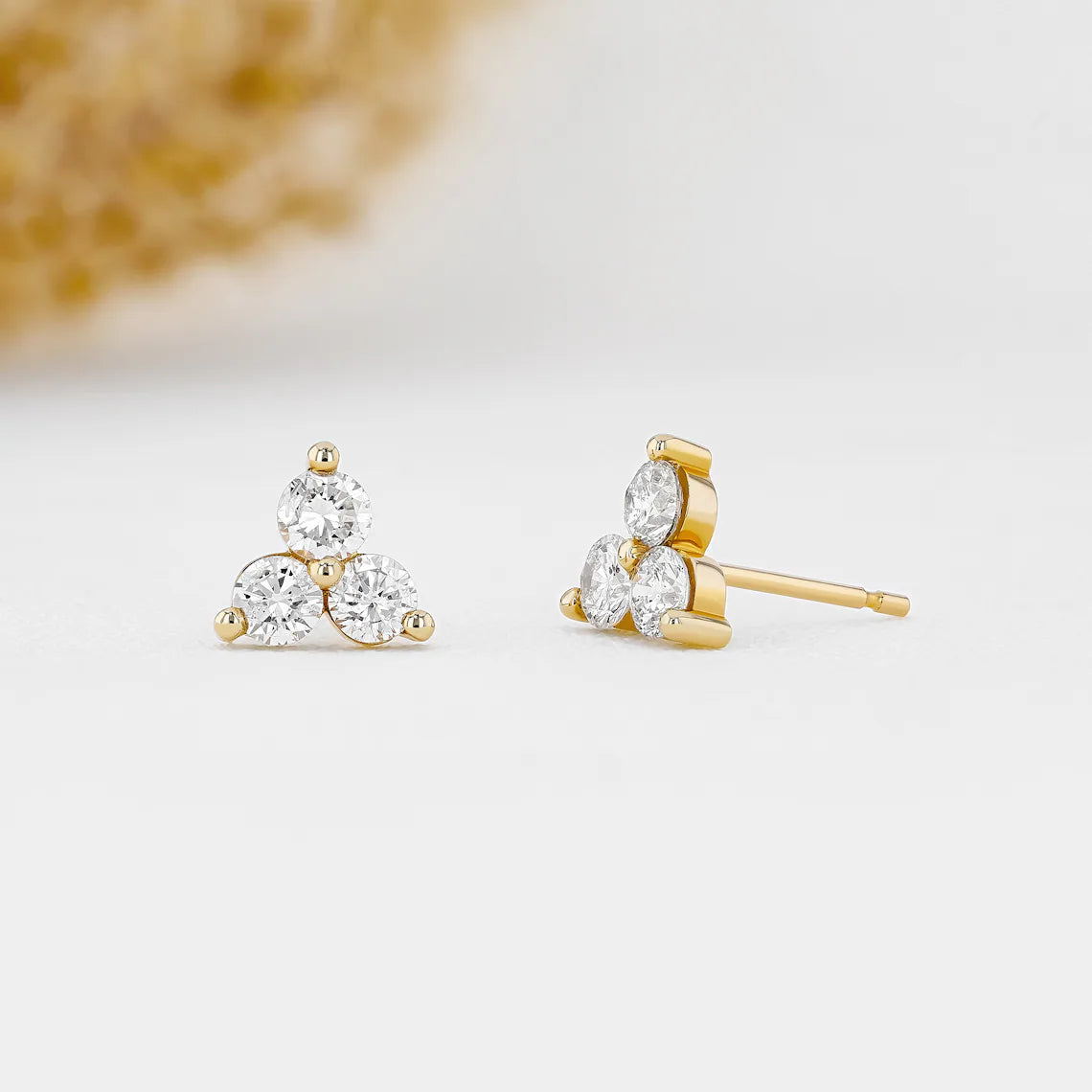 3 Stone Trio Triangle Cluster Diamond Stud Earrings (1 Pair) - 14K White Gold Dainty Earrings for Women, Gift for Her - Perfect for Weddings, Anniversaries & Special Occasions