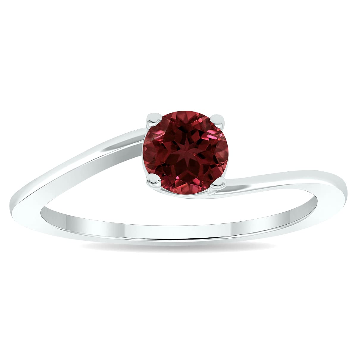 10K White Gold Solitaire Garnet Wave Ring for Women - Elegant Jewelry Gift for Anniversary, Birthday & Special Occasions