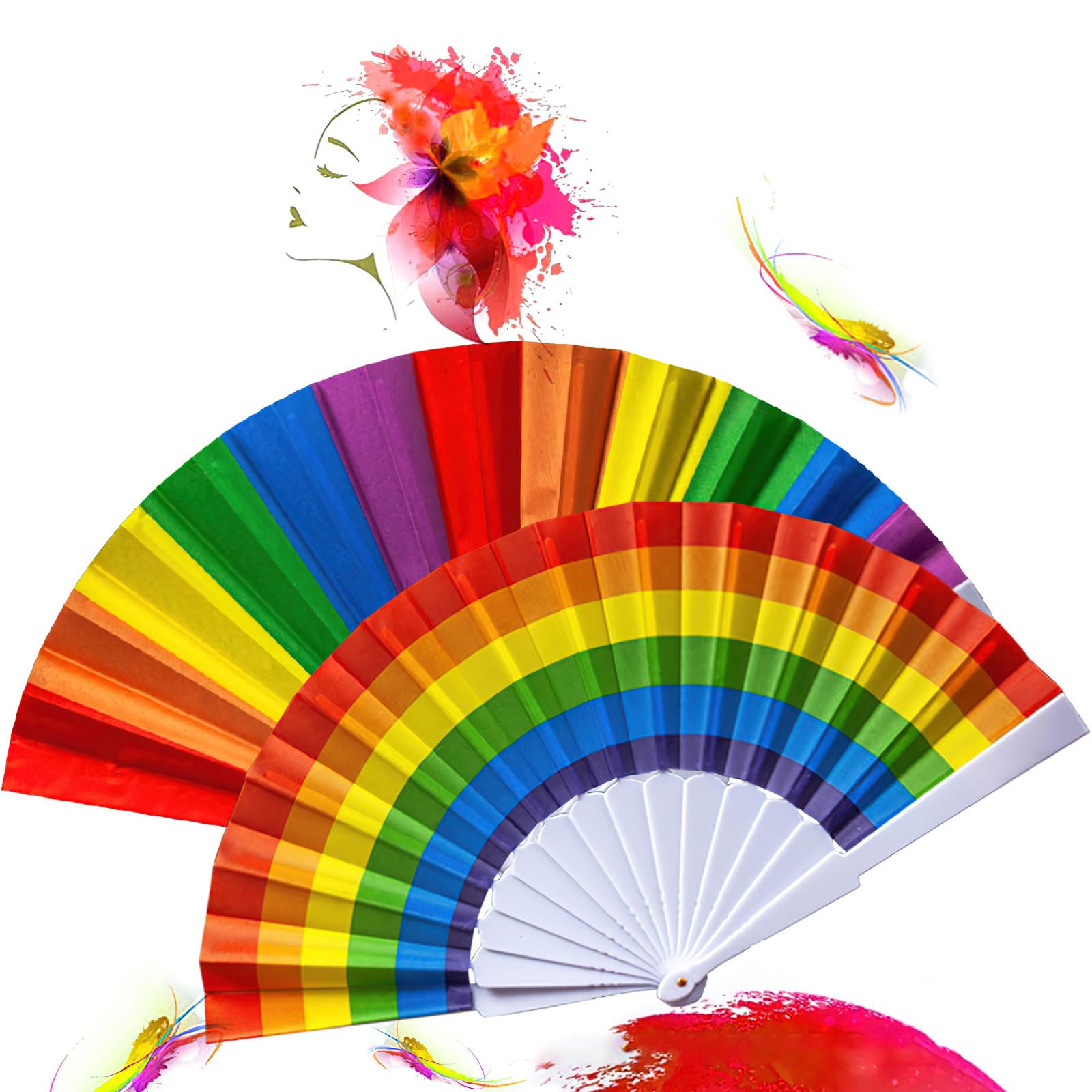 AUOCATTAIL 2PCS Rainbow Hand Fan - Foldable Pride Fan for Rave, Festival & LGBT Events - Colorful Handheld Clack Fan for Women & Men - Perfect for Parades, Concerts & Summer Cooling