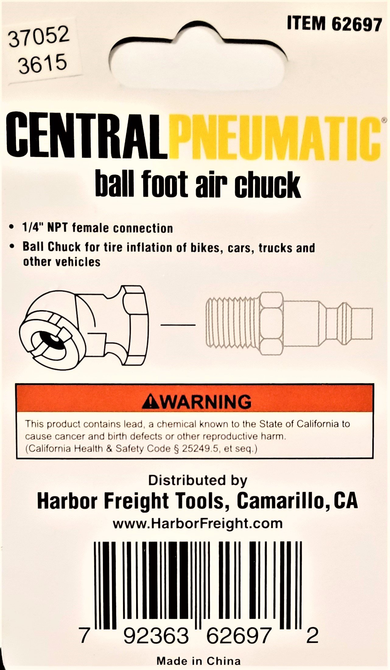 Central Pneumatic Ball Foot Air Chuck - Heavy Duty Tire Inflator for Trucks, Cars, and Bikes - Perfect for Auto Shops, Gas Stations, and Home Garages