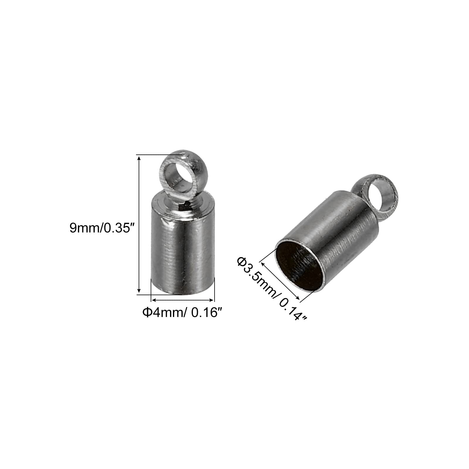 PATIKIL 100Pcs 3.5mm Brass Cord End Caps - Barrel Beads for Leather Cord, Kumihimo, Tassels & Jewelry Making (4mm Length, Dark Gray) - Perfect for DIY Crafts, Bracelets, Necklaces & Home Decor