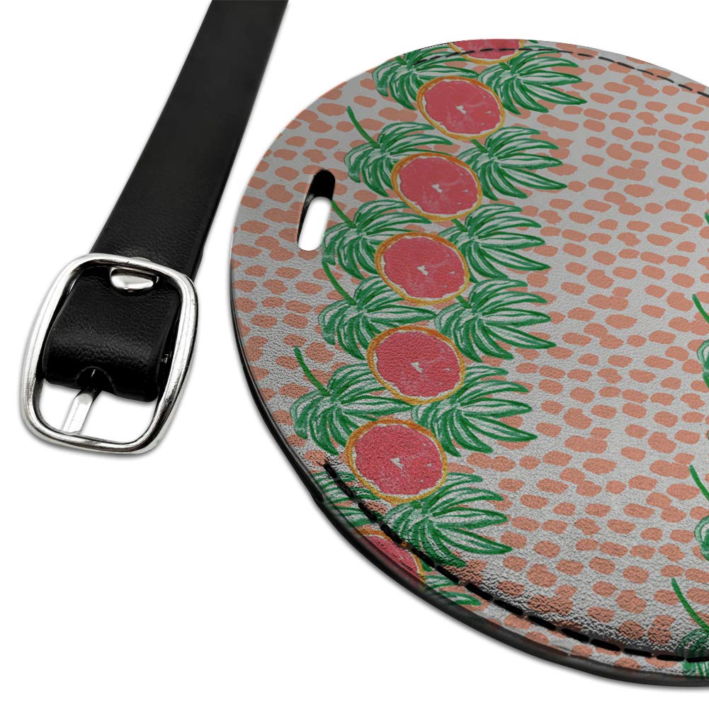 Round Leather Luggage Tag with Grapefruit & Leaf Design - Durable Suitcase ID Tag for Carry-On Bags | Perfect for Travel, Business Trips & Vacation Identification