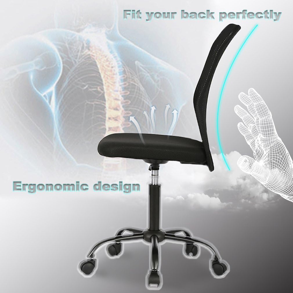 Best Ergonomic Office Chair - Mesh Computer Desk Chair with Lumbar Support, Armless Modern Executive Swivel Rolling Chair for Home & Office Workspace (Black) - Perfect for Long Hours Sitting, Gaming & Remote Work