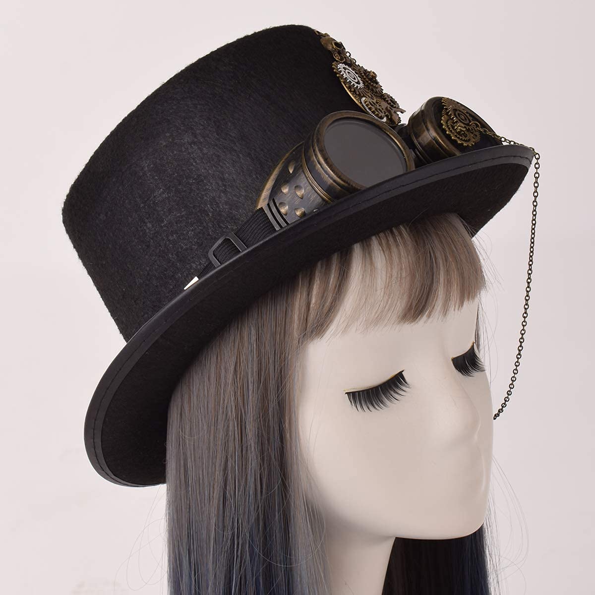 Stylish COSDREAMER Unisex Gothic Steampunk Top Hat with Goggles - Victorian Era Costume Accessory for Halloween, Cosplay, LARP & Themed Parties