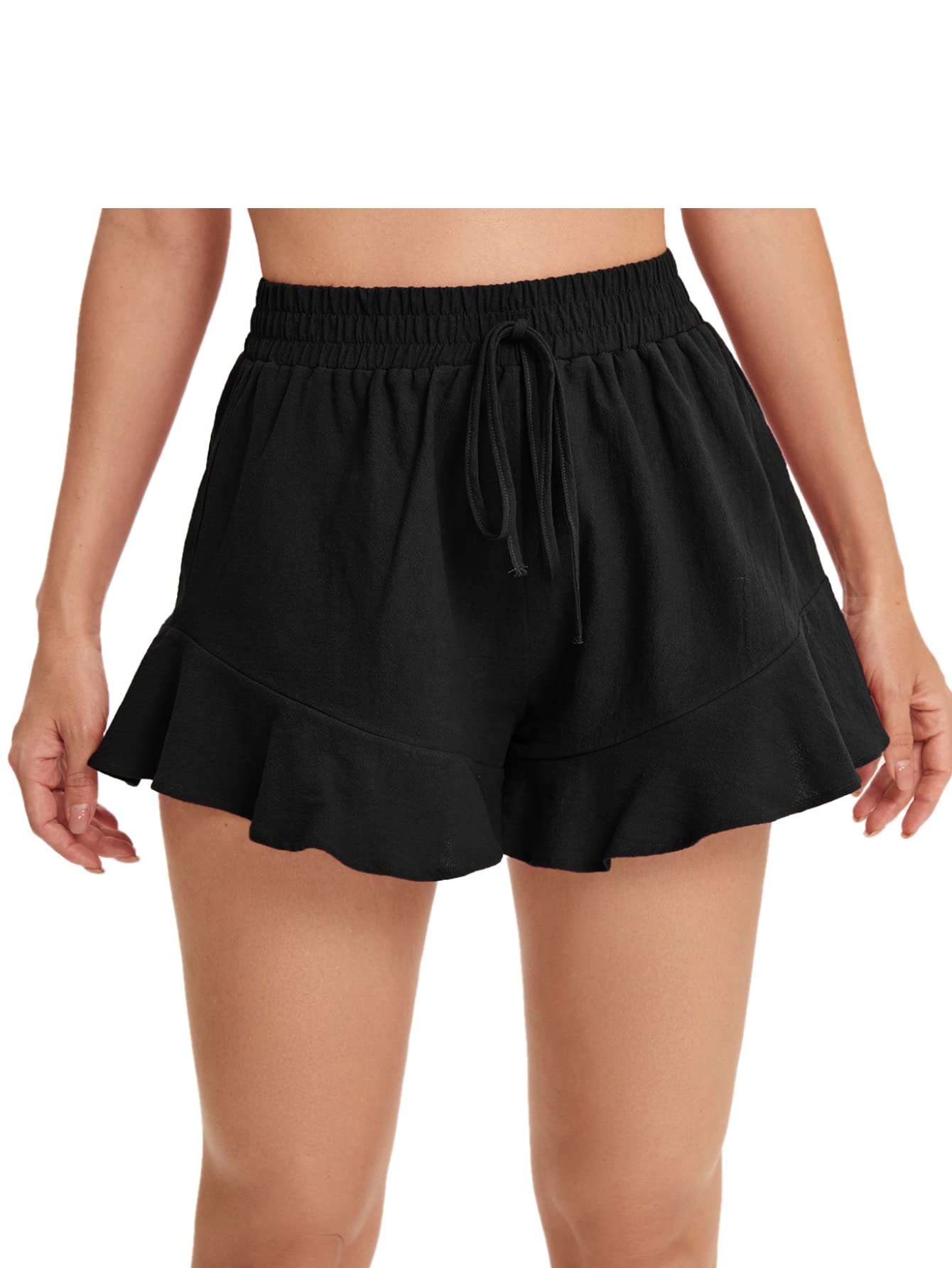 Floerns Women's High Waist Drawstring Wide Leg Shorts with Ruffle Hem - Casual Summer Shorts for Beach, Vacation & Everyday Wear
