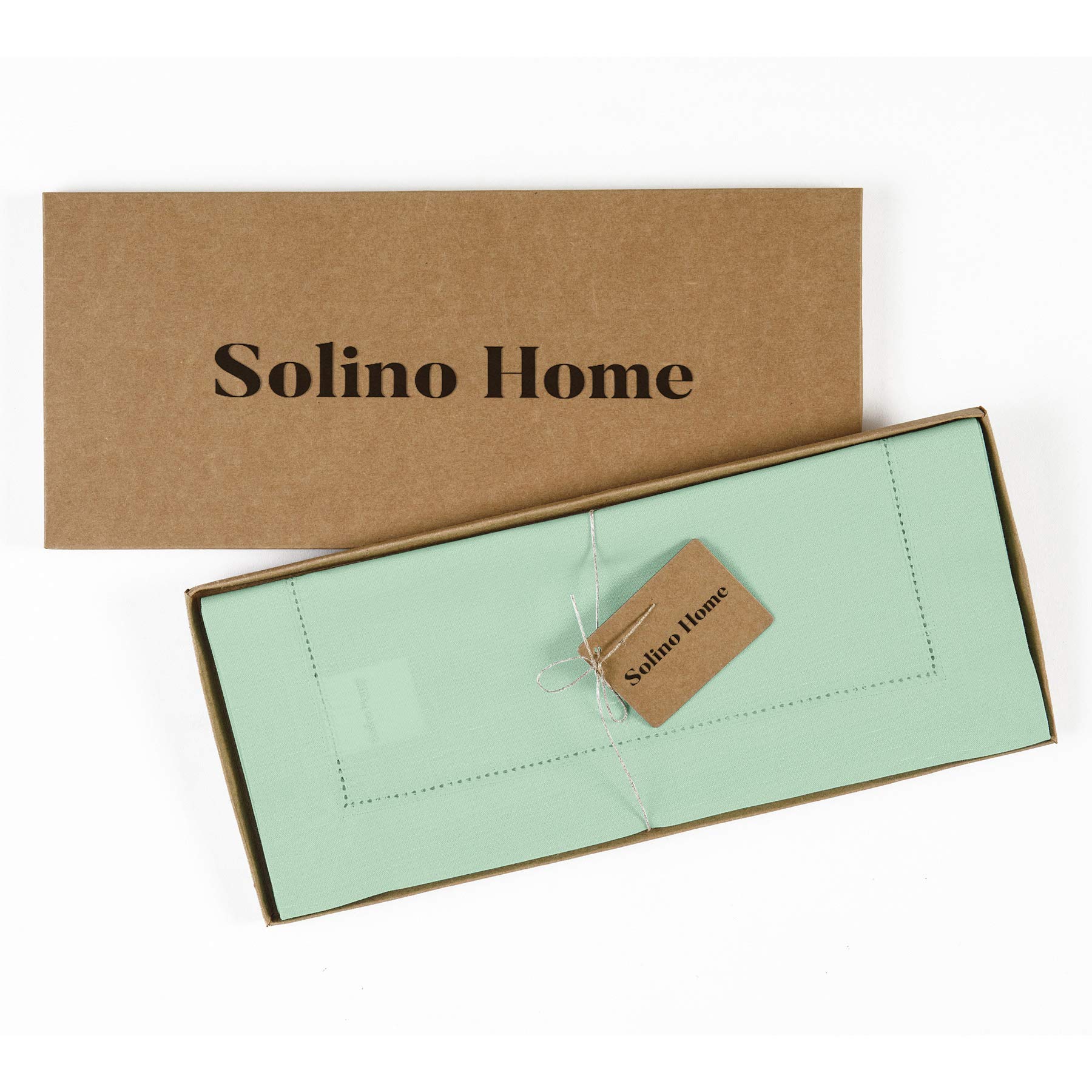 Solino Home 90 Inch Easter Table Runner - Cotton Linen Hemstitch Aqua Dining Table Cover (14x90 Inch) for Wedding, Party, Spring Decor | Perfect for Easter Brunch, Holiday Dining & Special Occasions