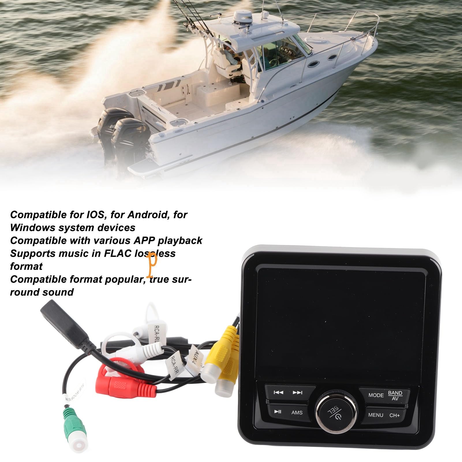 Waterproof Marine Stereo with Bluetooth - MP3/MP5 Media Player for Yachts, Boats & Cars | Lossless Audio, USB/SD Playback | Perfect for Sailing, Fishing & Road Trips