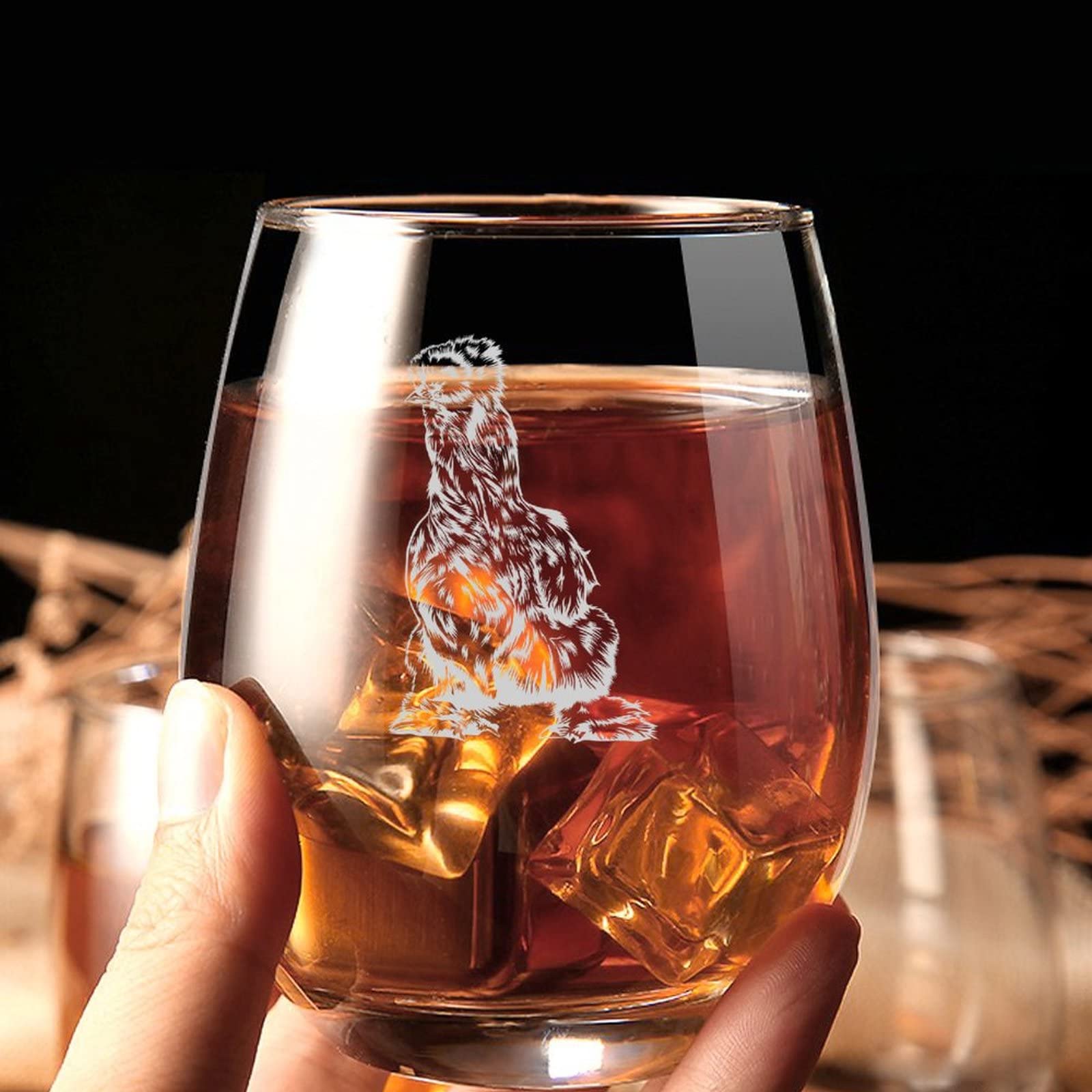 Silkie Chicken Crystal Stemless Wine Glass - 17oz Etched Funny Wine Cup for Women & Men - Perfect Gift for Birthday, Retirement, Mother's Day - Ideal for Parties, Home Decor & Wine Tasting