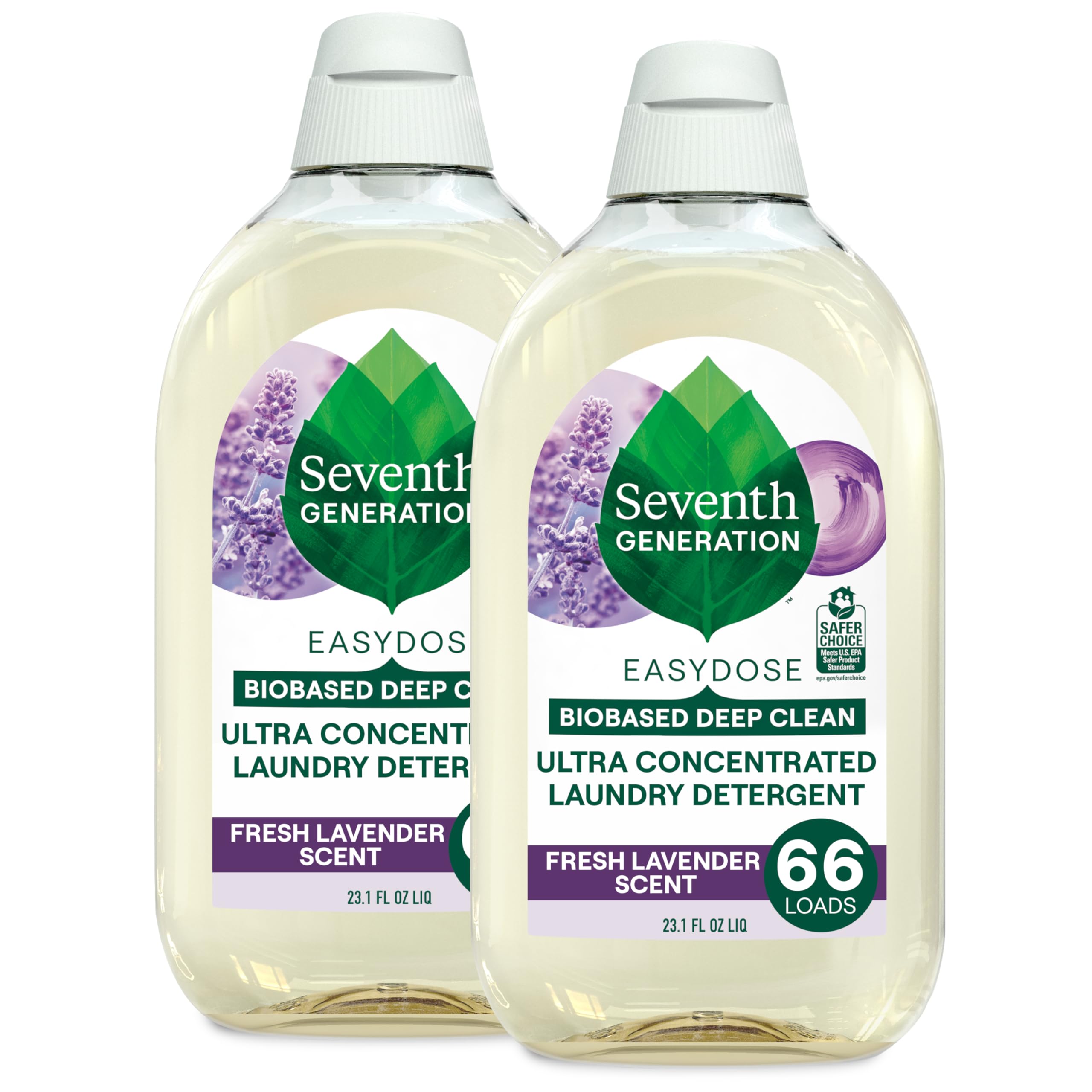 Seventh Generation EasyDose Ultra Concentrated Laundry Detergent - Fresh Lavender Scent, 2 Pack (23 oz) | Eco-Friendly, Hypoallergenic for Sensitive Skin | Perfect for HE Machines & Everyday Laundry