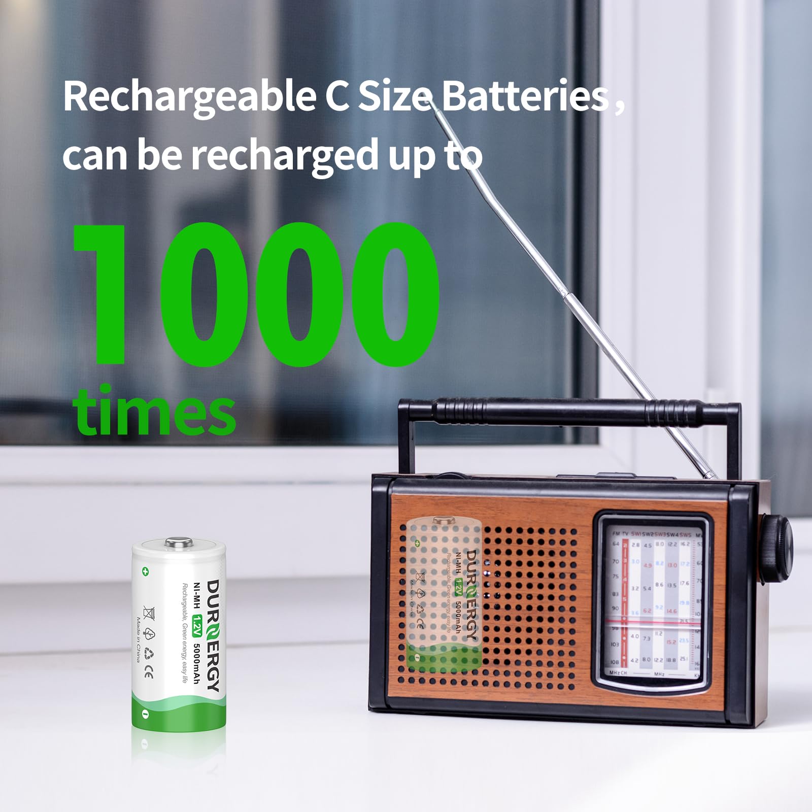 8 Pack Rechargeable C Batteries 5000mAh NiMH - High Capacity 1.2V C Cell Batteries for Flashlights, Toys, Radios & Emergency Devices - Long Lasting Power Solution