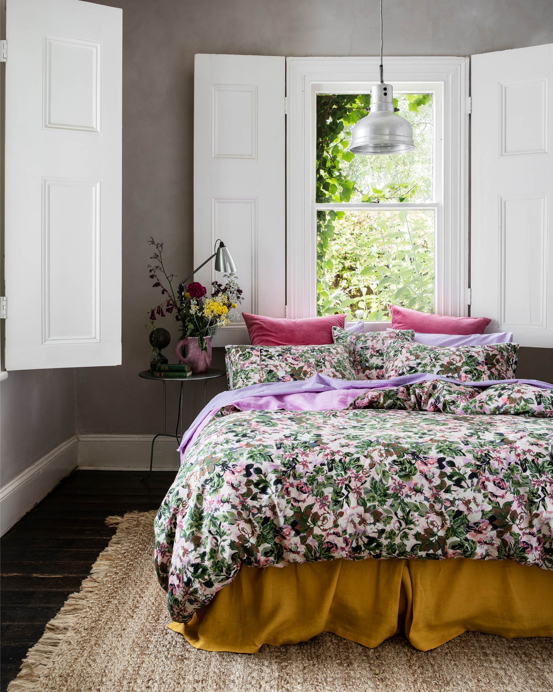 Floral Linen Quilt Cover Set - Botanical Garden Design Bedding - Queen/King Size Duvet Cover - Breathable & Soft Home Decor for Master Bedroom or Guest Room