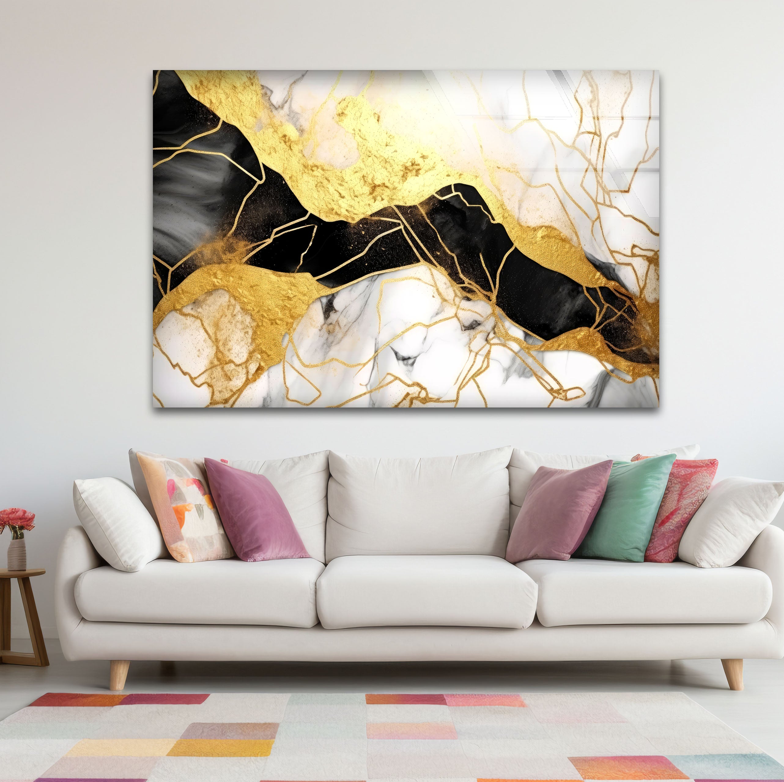 Luxury Black Gold Marble Wall Art - Abstract Glass Print for Modern Home & Office Decor | Elegant Living Room, Bedroom, Dining Room Wall Decor