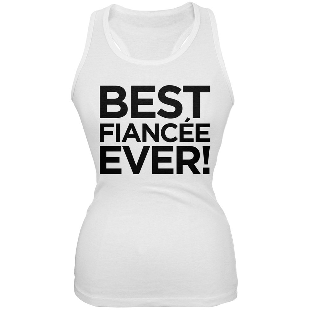 Old Glory Best Fiancee Ever White Juniors Tank Top - Small | Cute Casual Summer Outfit for Girlfriend, Beach Day, Anniversary Gift