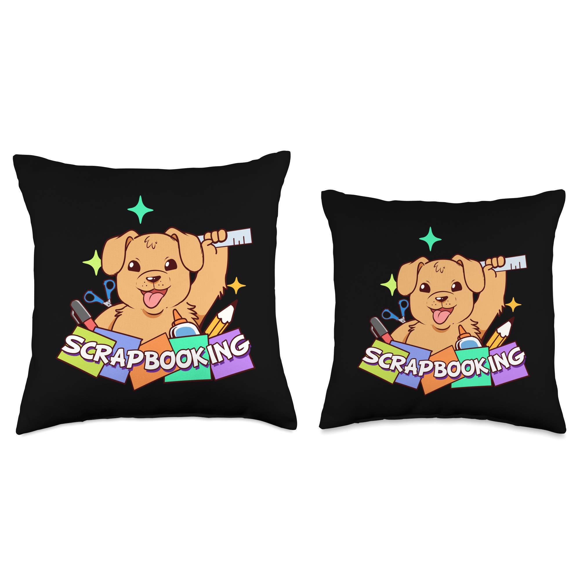 Funny Dog Scrapbook Throw Pillow - Handmade Crafting Supplies for DIY Scrapbooking, Home Decor & Gift Ideas - Perfect for Pet Lovers, Dog Themed Bedroom & Cozy Living Room Decor
