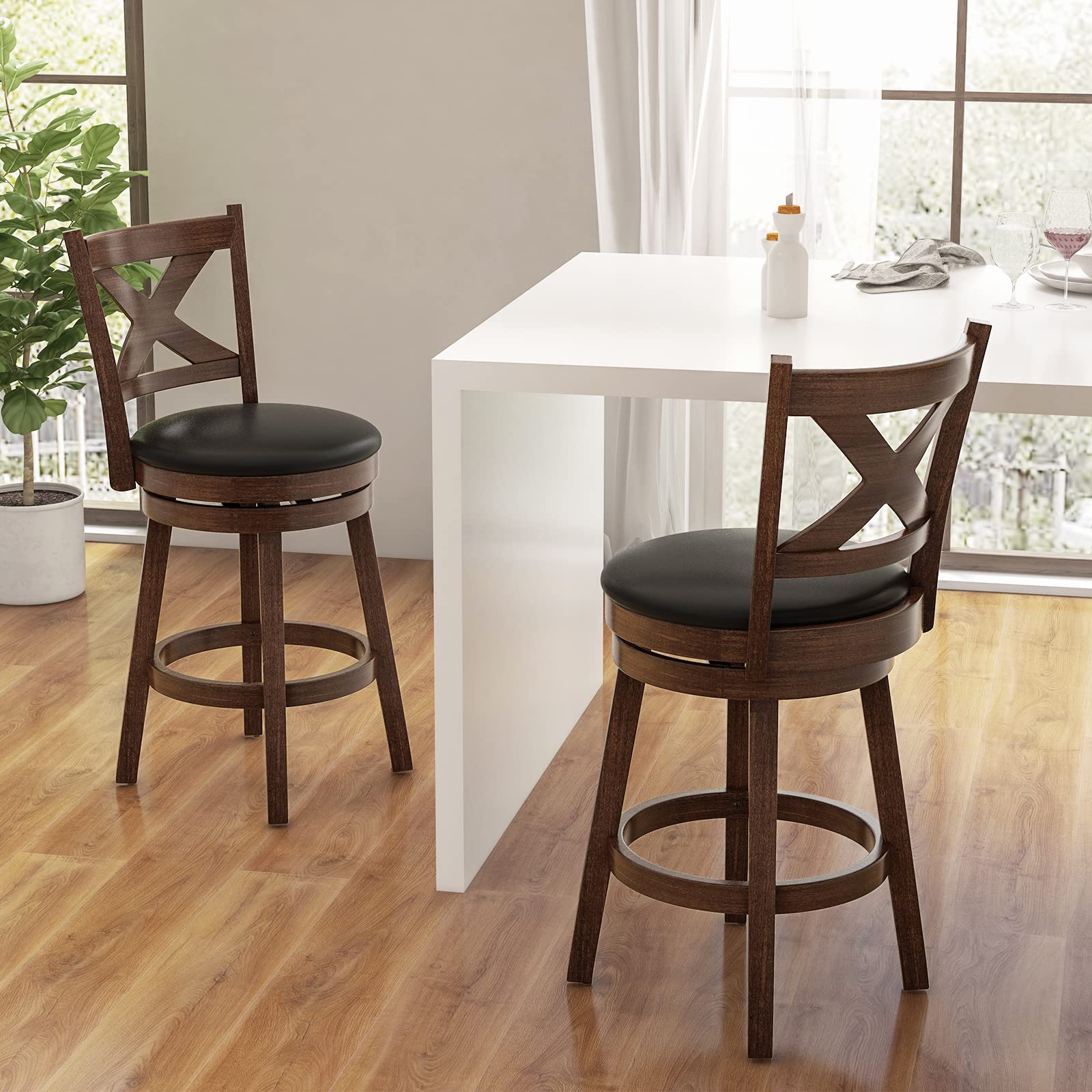ERGOMASTER Dark Brown Swivel Bar Stools - 24 Inch Counter Height Barstool with Adjustable Seat - Modern Kitchen & Pub Stool for Home, Restaurant & Bar Use (Set of 1)