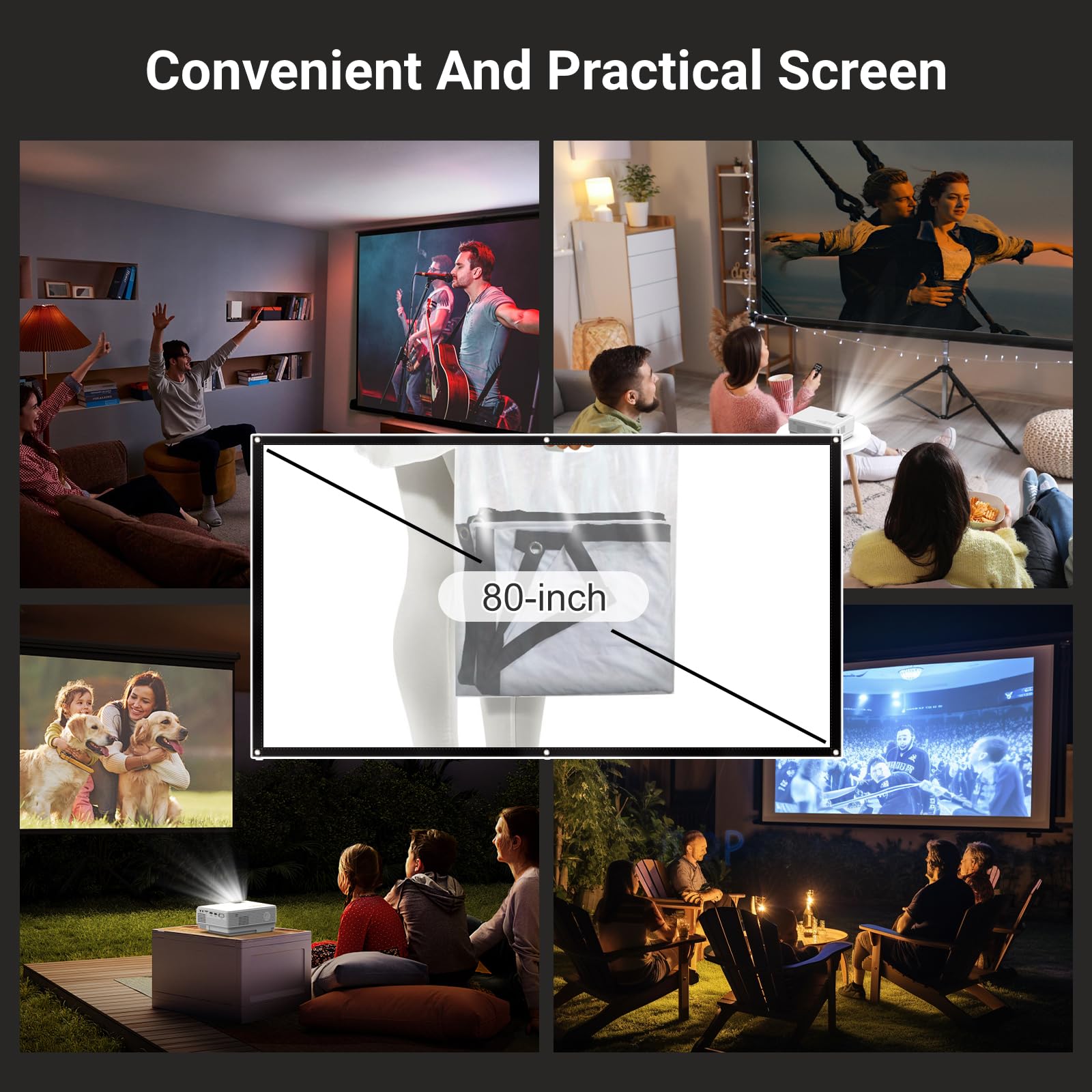 Two-Way Bluetooth 1080P Mini Projector with Screen | 50% Zoom Portable Outdoor Movie Projector | Compatible with TV Stick, Gaming, HDMI, USB, Smartphone | Perfect for Home Theater, Camping & Backyard Movie Nights