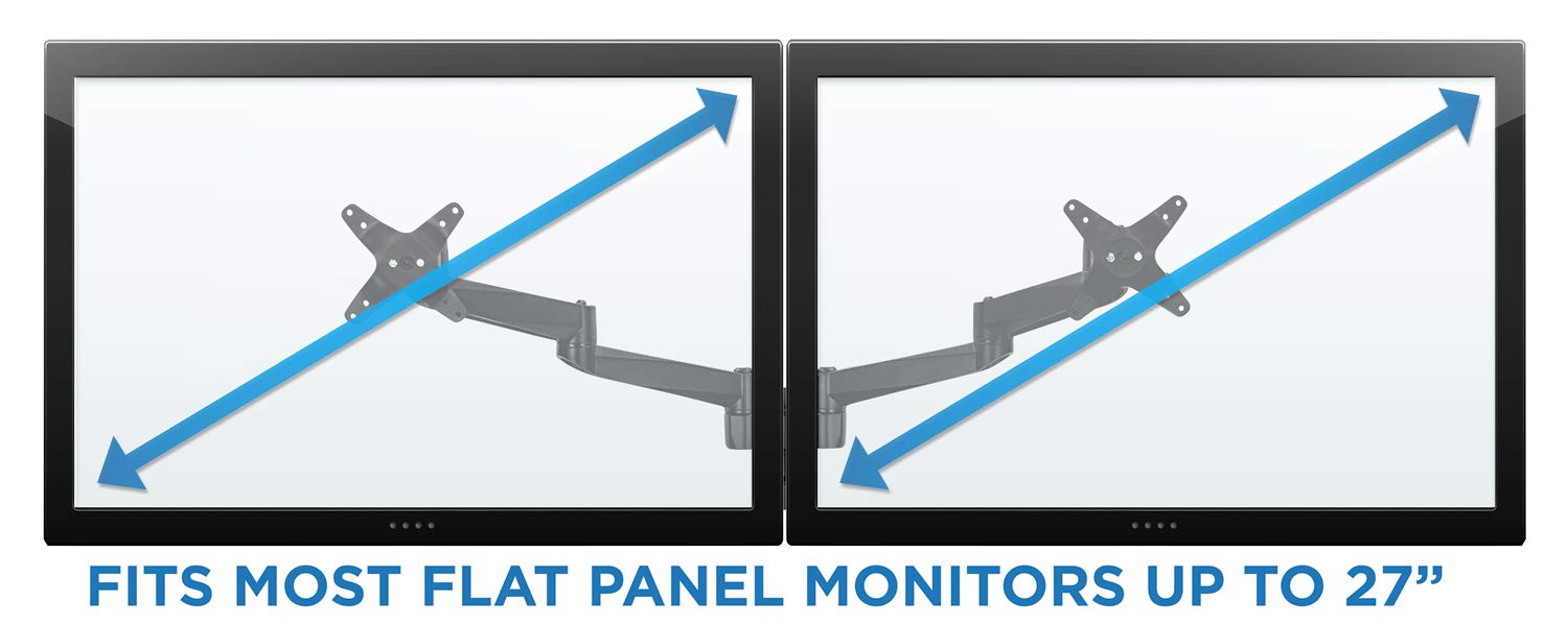 Mount-It! Premium Dual Monitor Wall Mount Arms - Adjustable Tilt & Swivel VESA Mount for 13-27 Inch Screens (75x75/100x100mm) - Heavy Duty Black Monitor Stand for Home Office & Gaming Setup