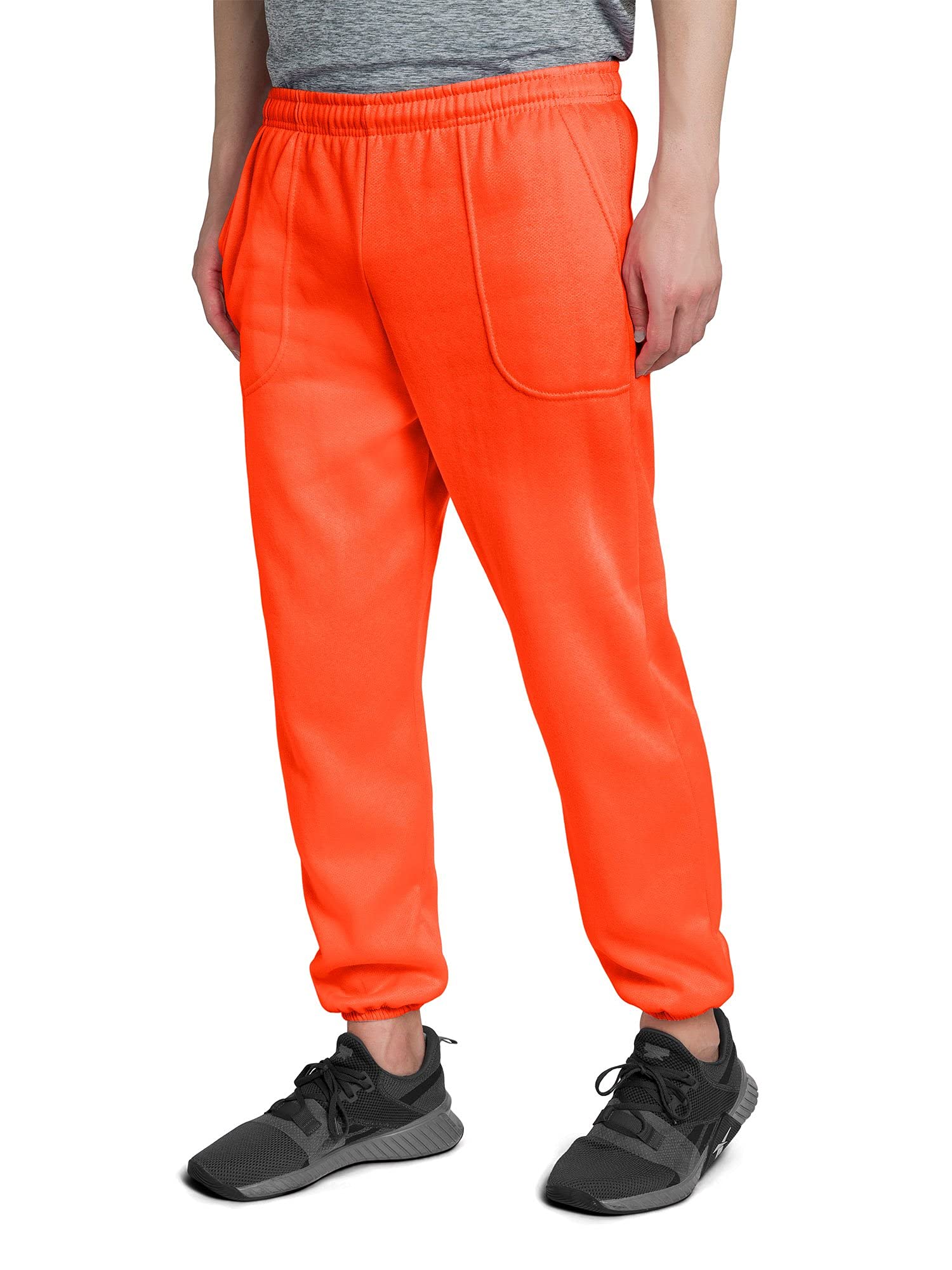 Men's Lightweight Fleece Jogger Sweatpants with Pockets & Elastic Cuff - Neon Orange - X-Large - Perfect for Running, Gym Workouts & Lounge Wear